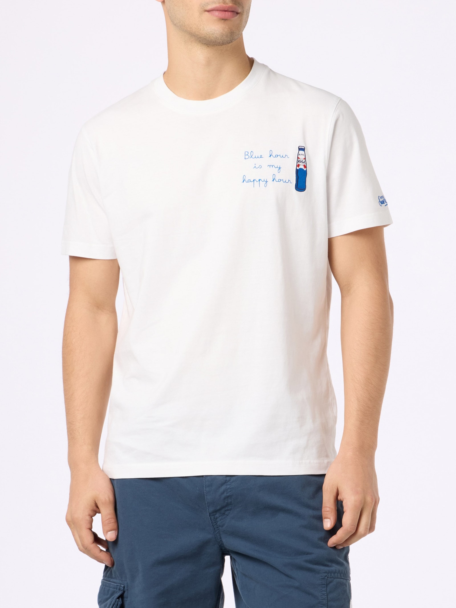 MC2 SAINT BARTH COTTON T-SHIRT WITH BLANC 1664 PRINT AND EMBROIDERY BLANC 1664 SPECIAL EDITION