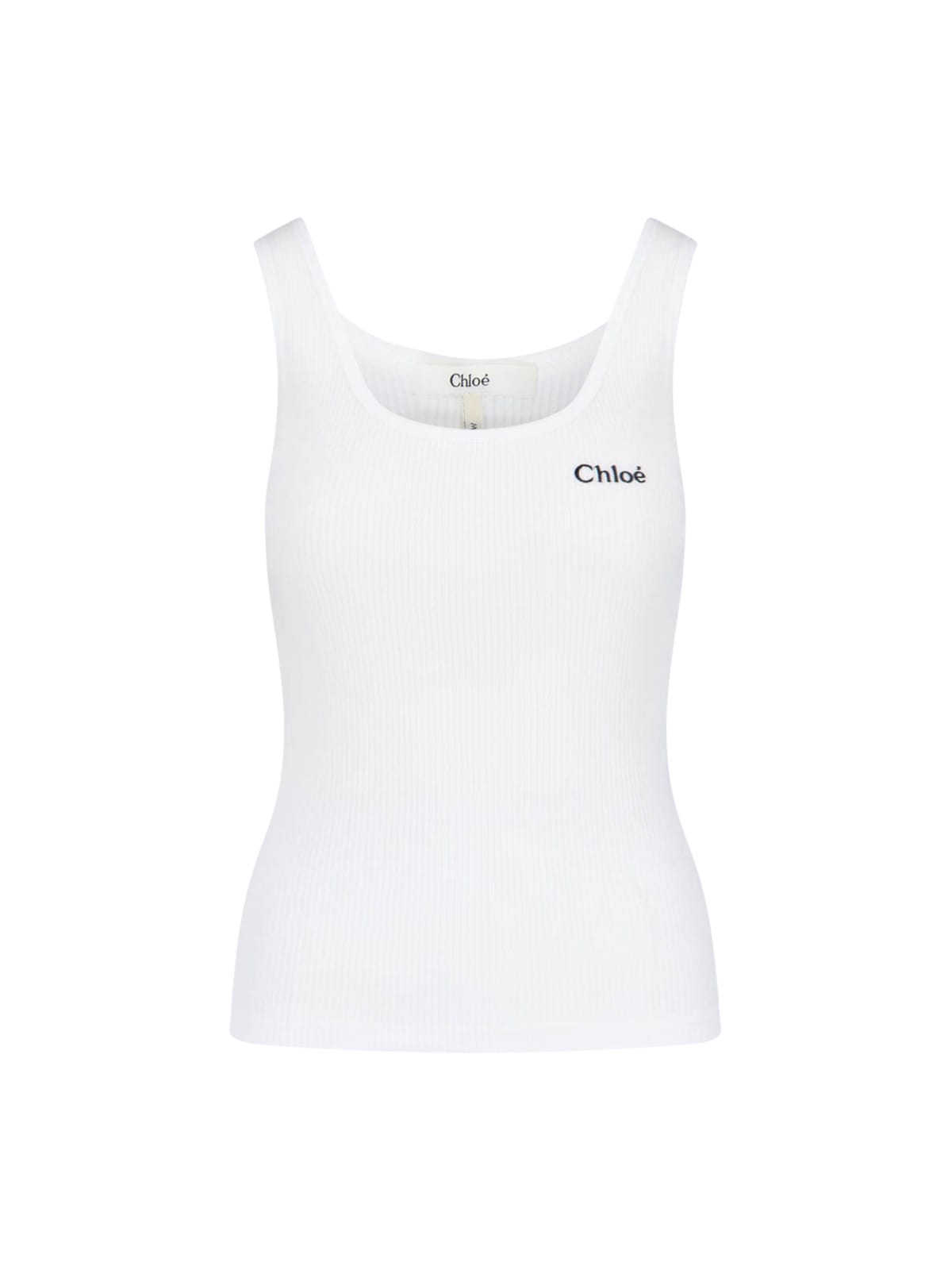 Chloé Women Logo Cotton Tank Top In White