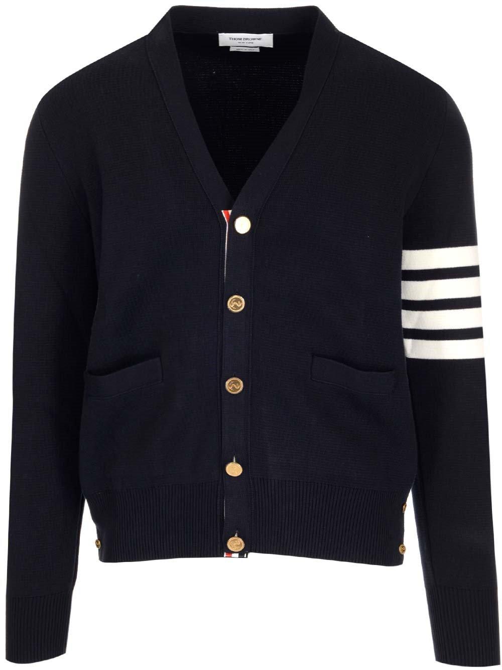 Shop Thom Browne 4-bar V-neck Cardigan In Blue