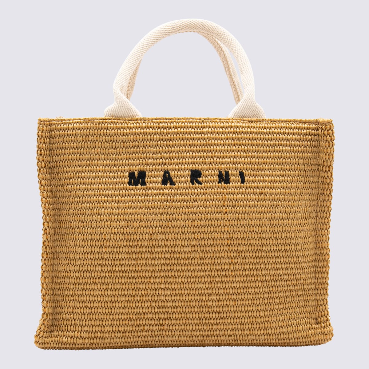 Marni Beige Raffia Cotton Totes In Brown