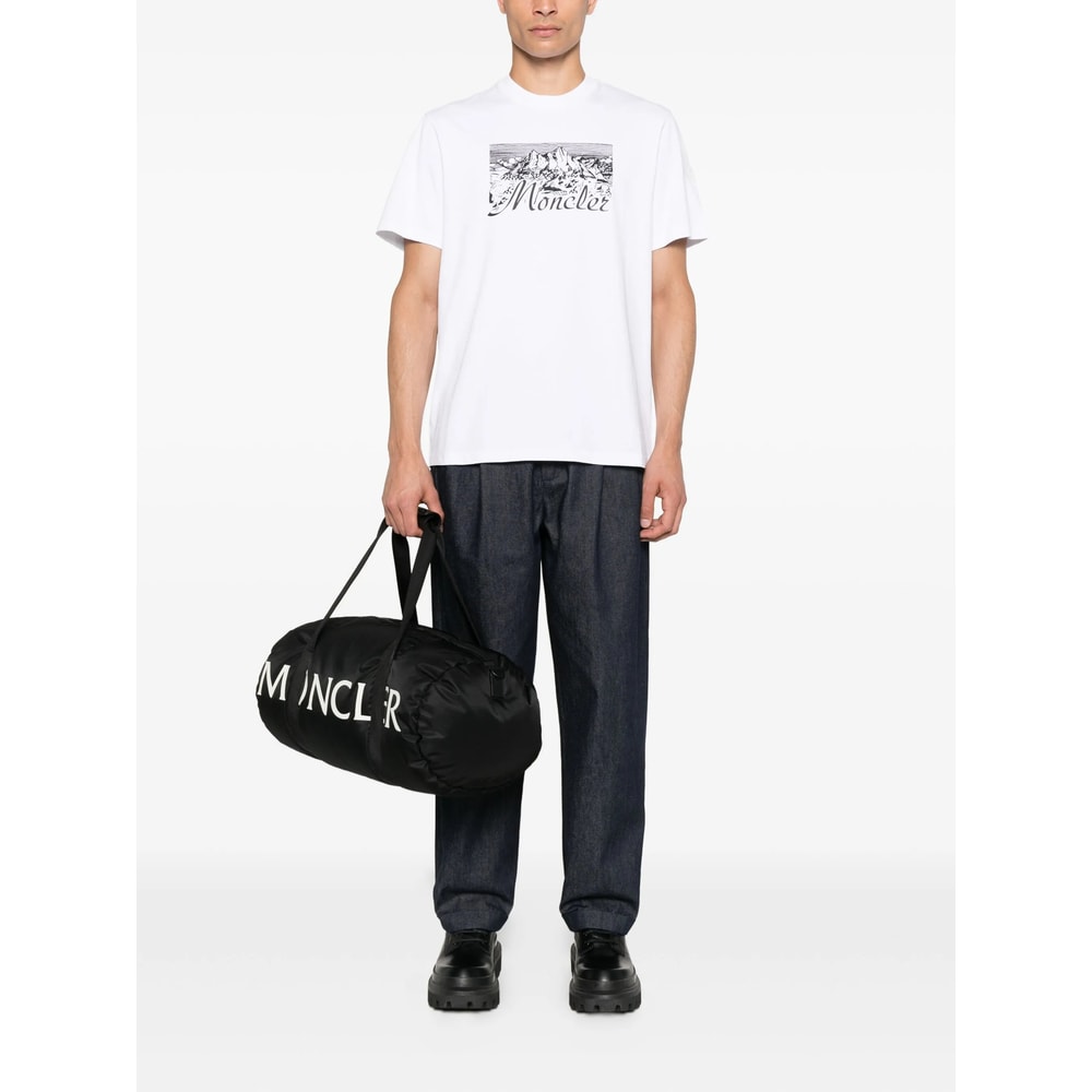 Moncler Mens White Graphic-print Crewneck Cotton T-shirt