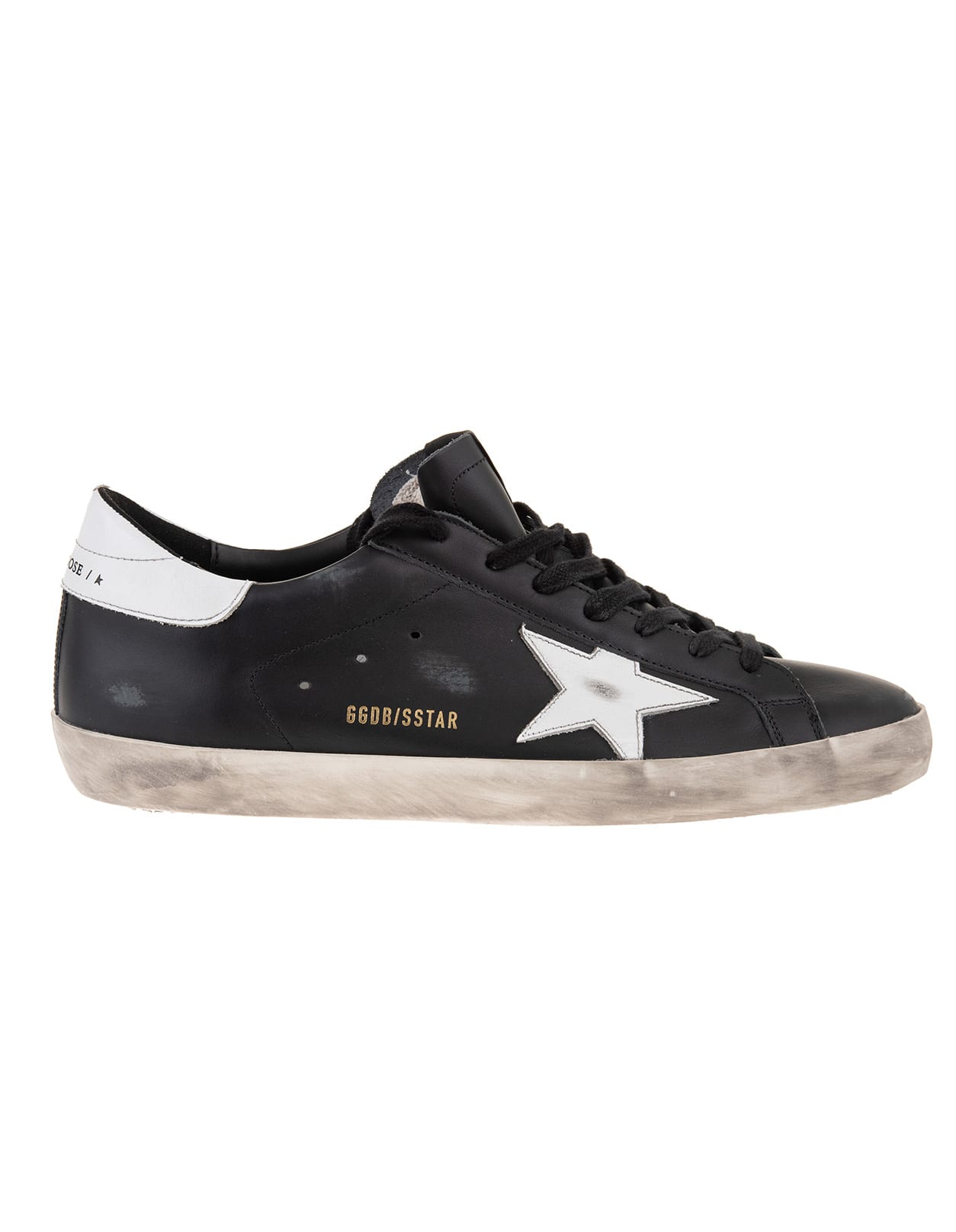 Golden Goose Man Black Super-star Sneakers With White Star And Spoiler