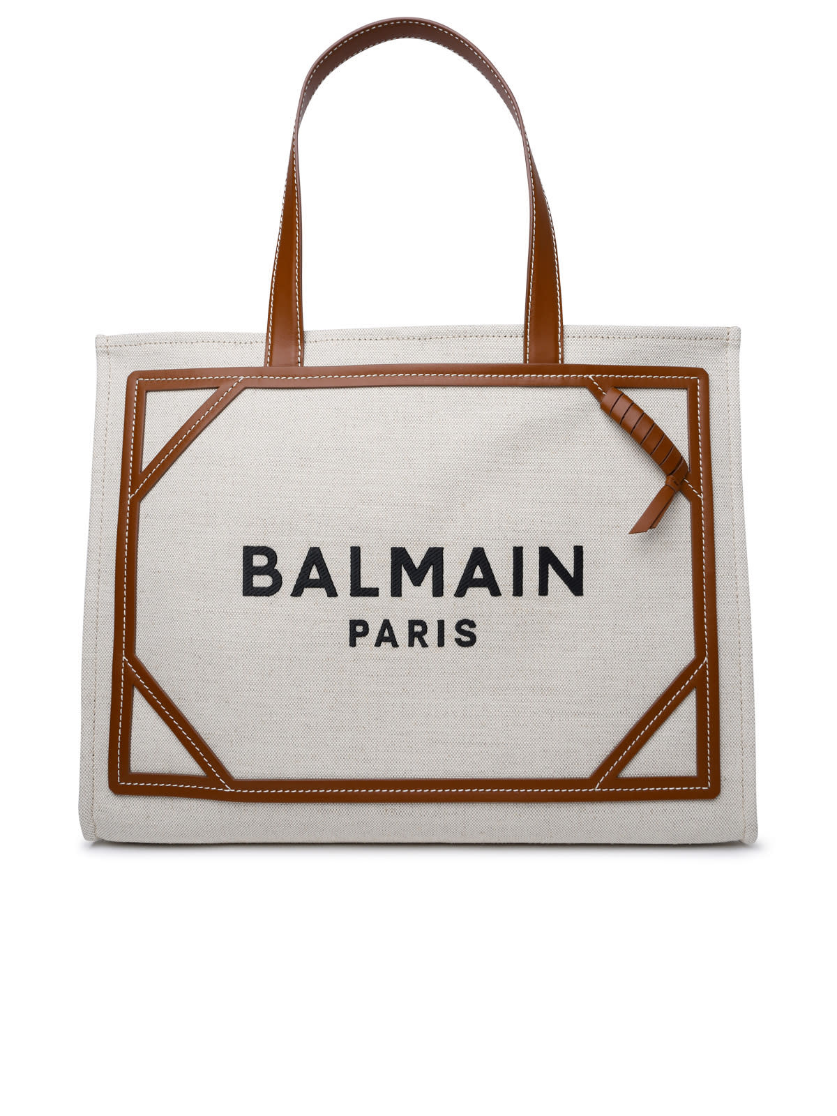 Shop Balmain B-army 42 Brown Leather And Fabric Bag In Beige