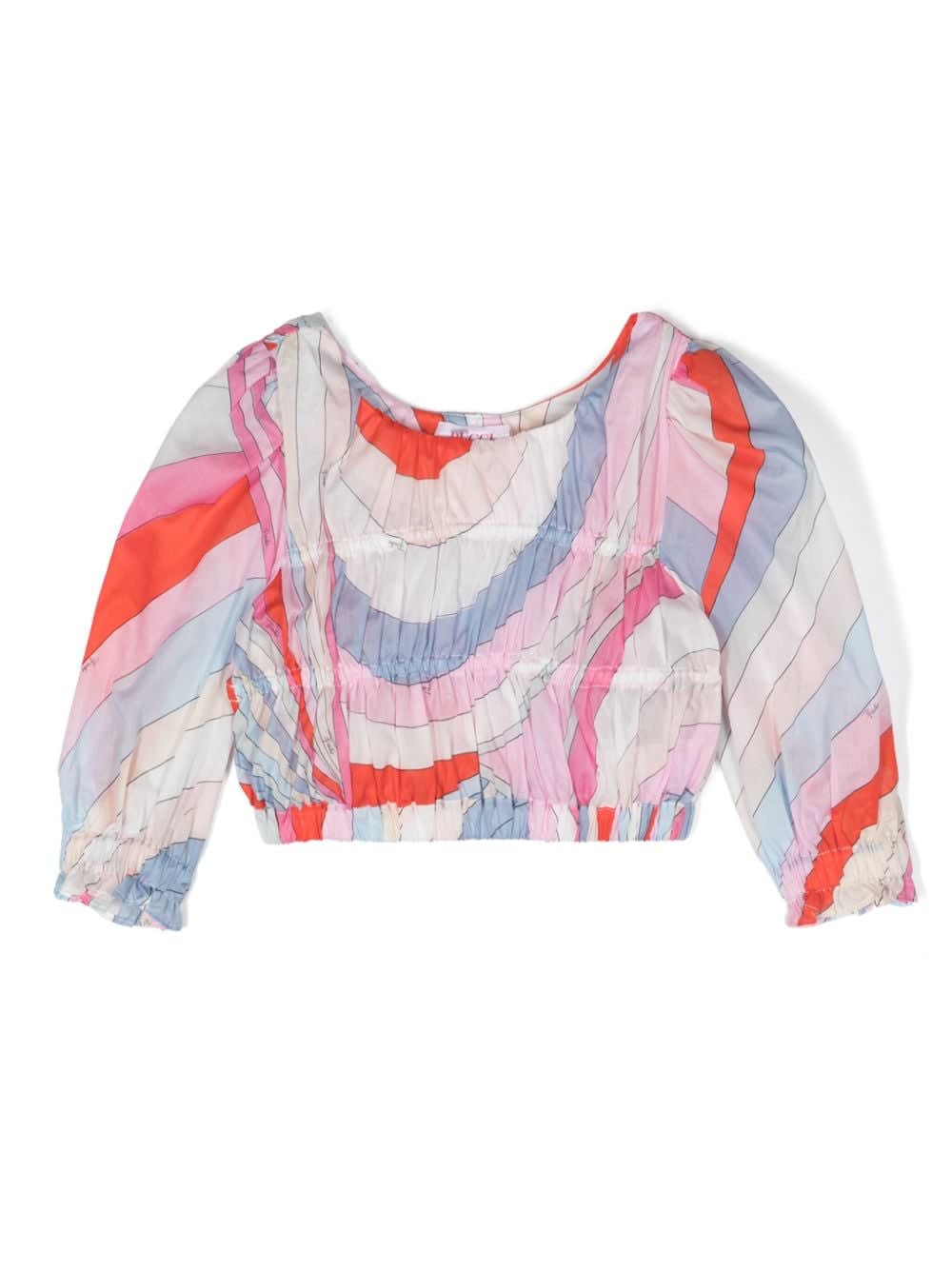 Pucci Kids' Top Con Stampa In Blue