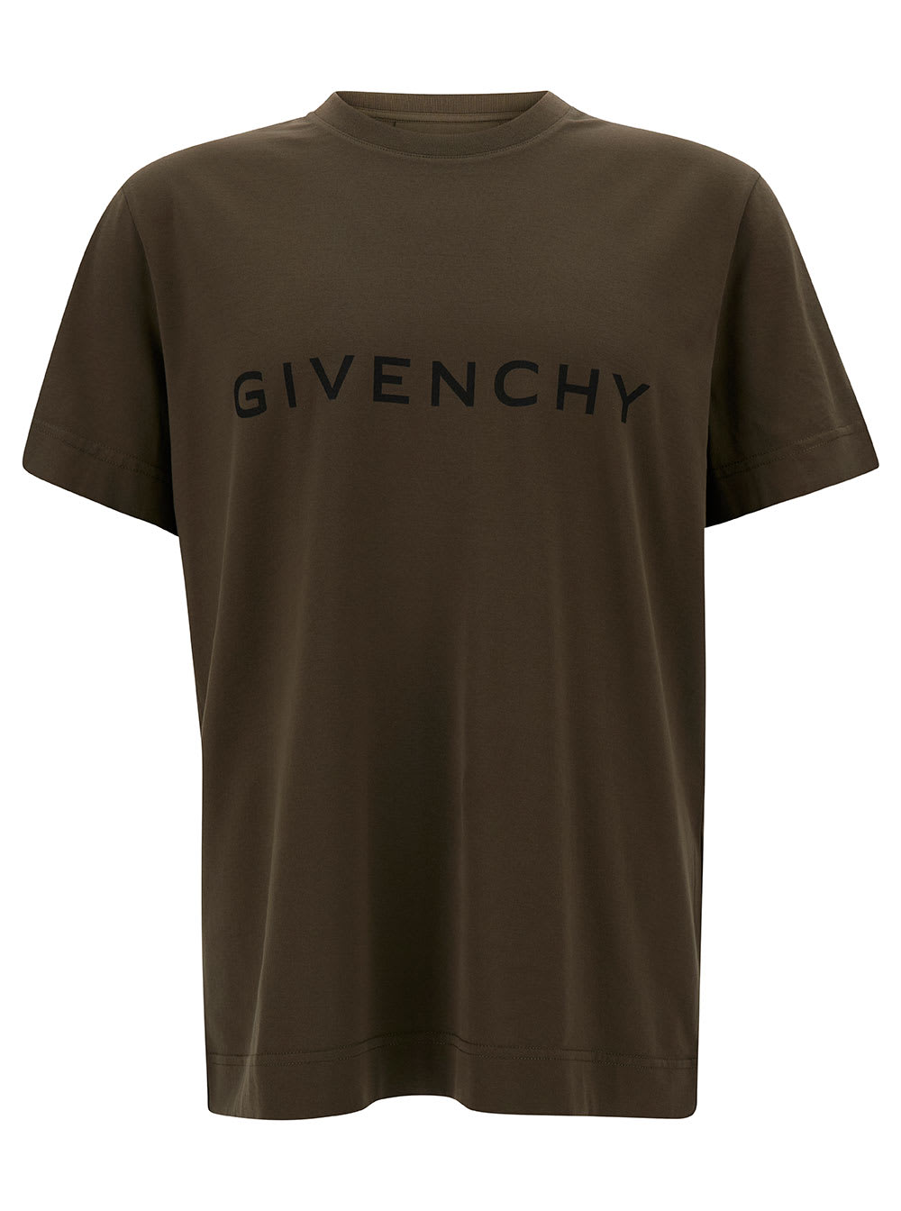 Shop Givenchy Dark Green T-shirt With Contrasting Lettering In Cotton Man