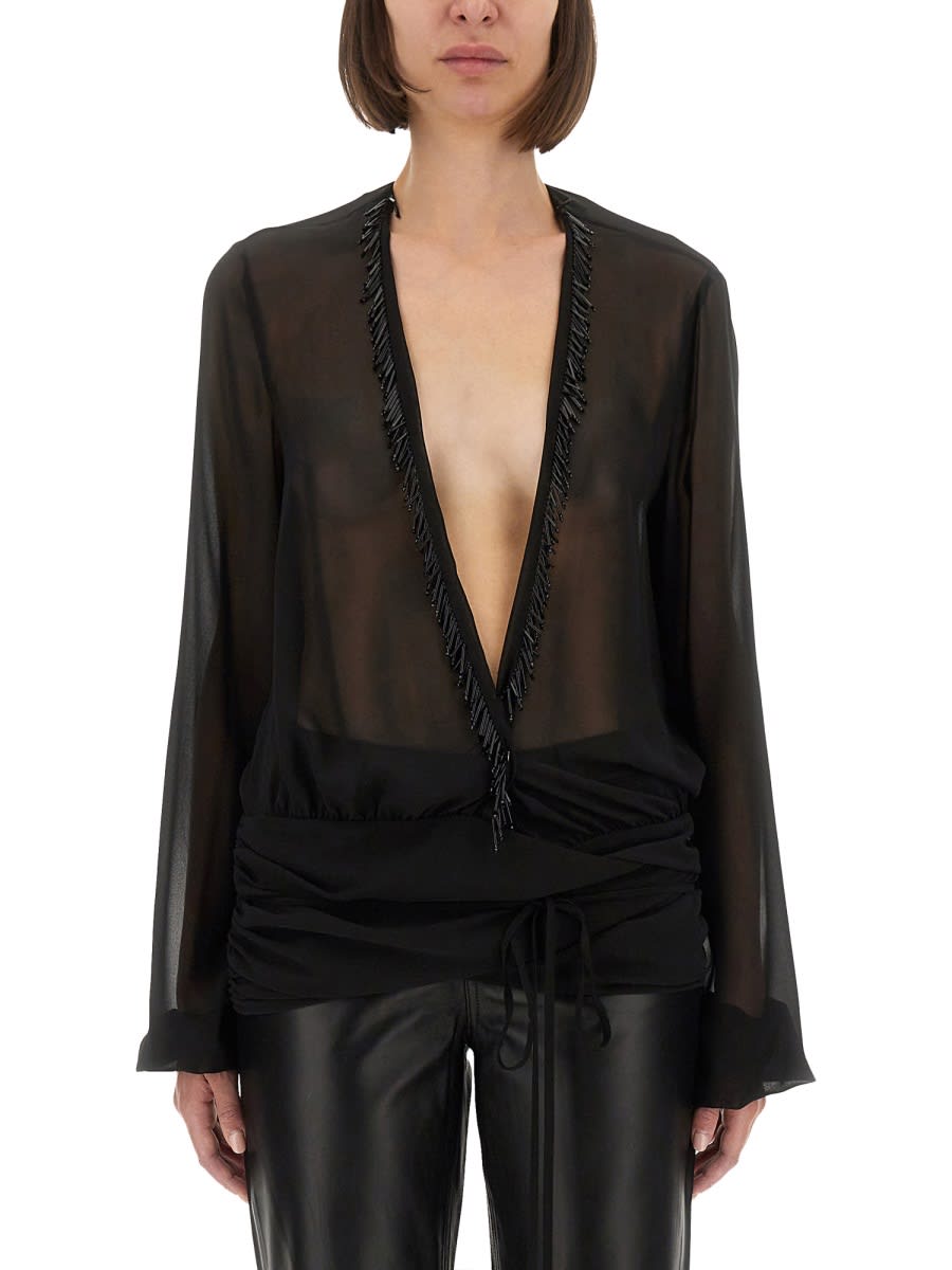 Attico Black Blouse With Deep Neckline In Black