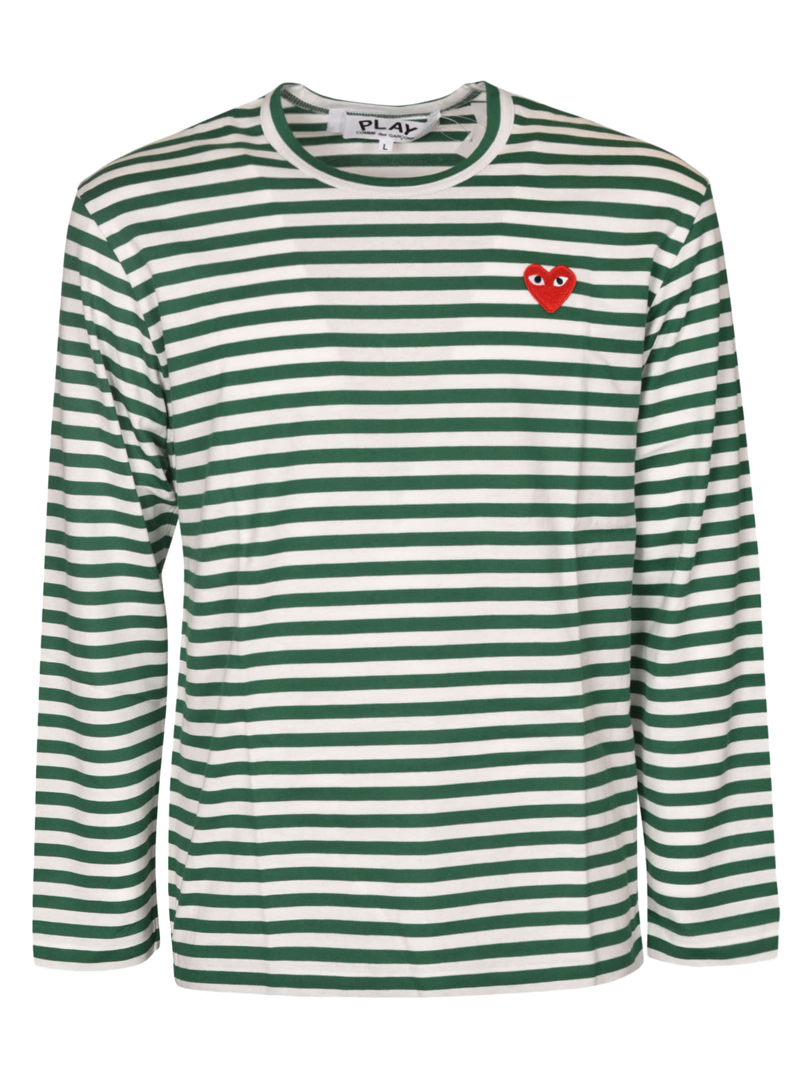Comme des Garçons Play Stripe Print Logo Heart Patch Long-sleeved T-shirt