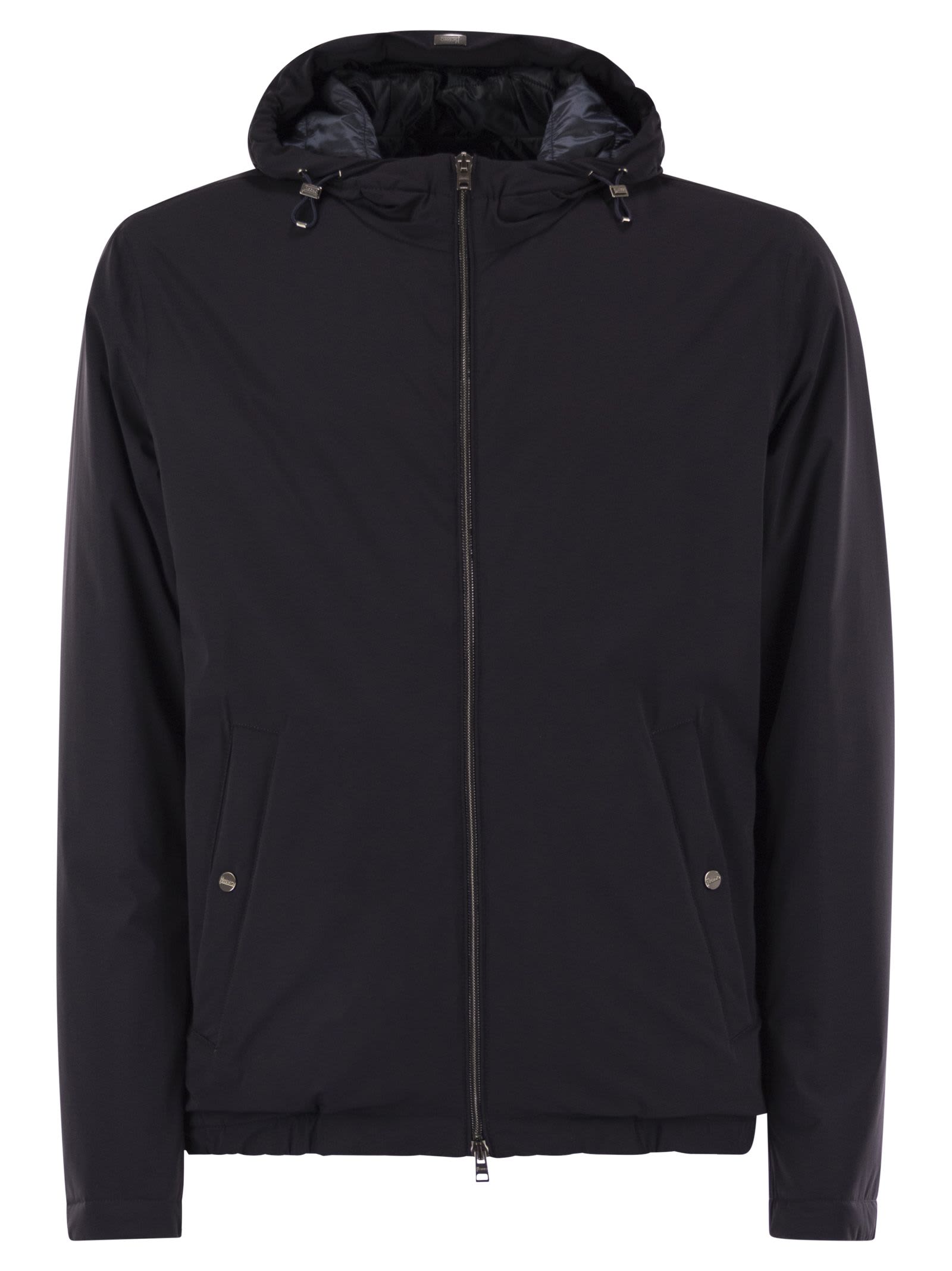 Herno Hooded Long Sleeve Jacket With Elasticated Hem In Black