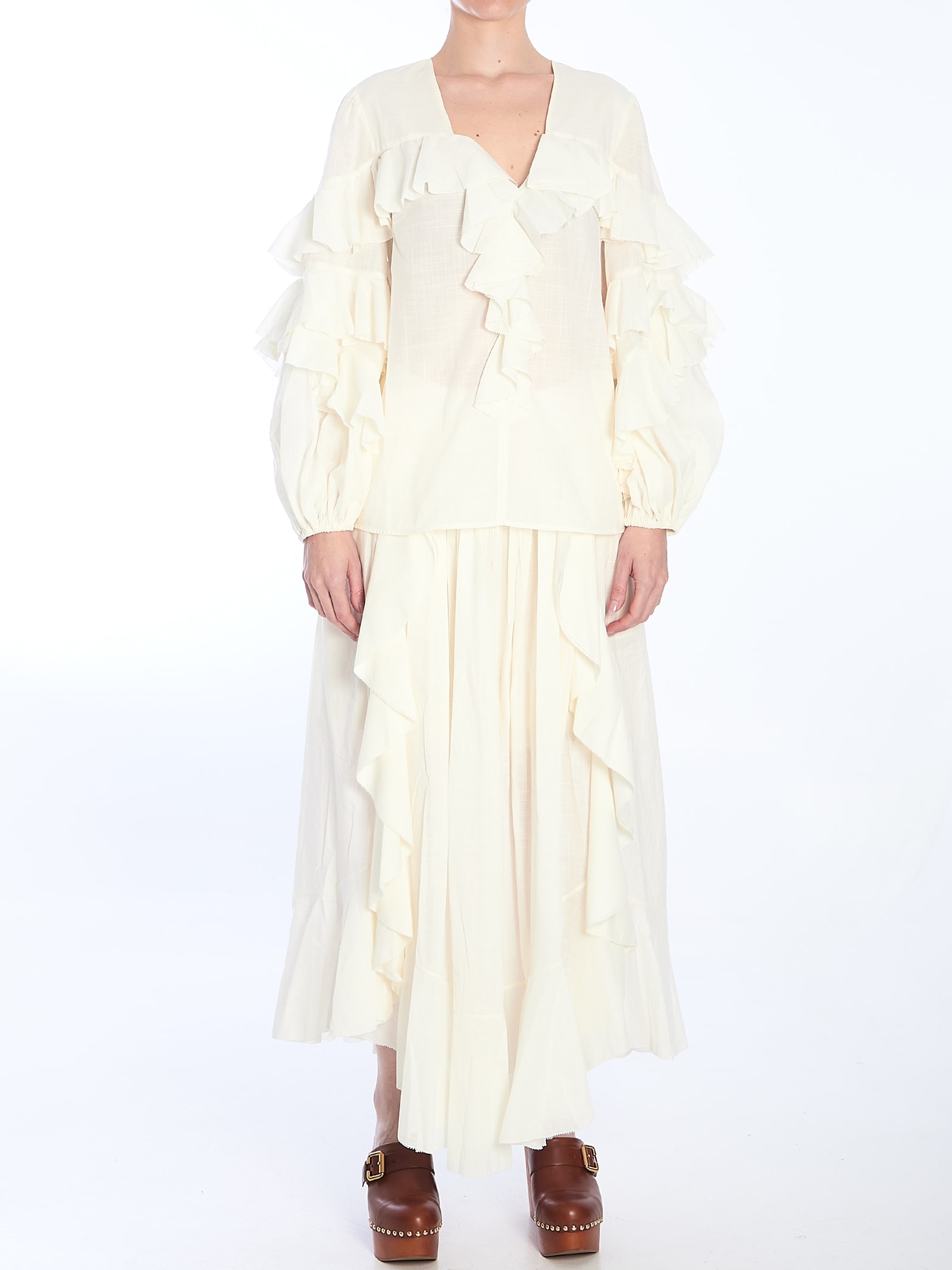 Shop Zimmermann Acacia Ruffle Maxi Skirt In Ivory