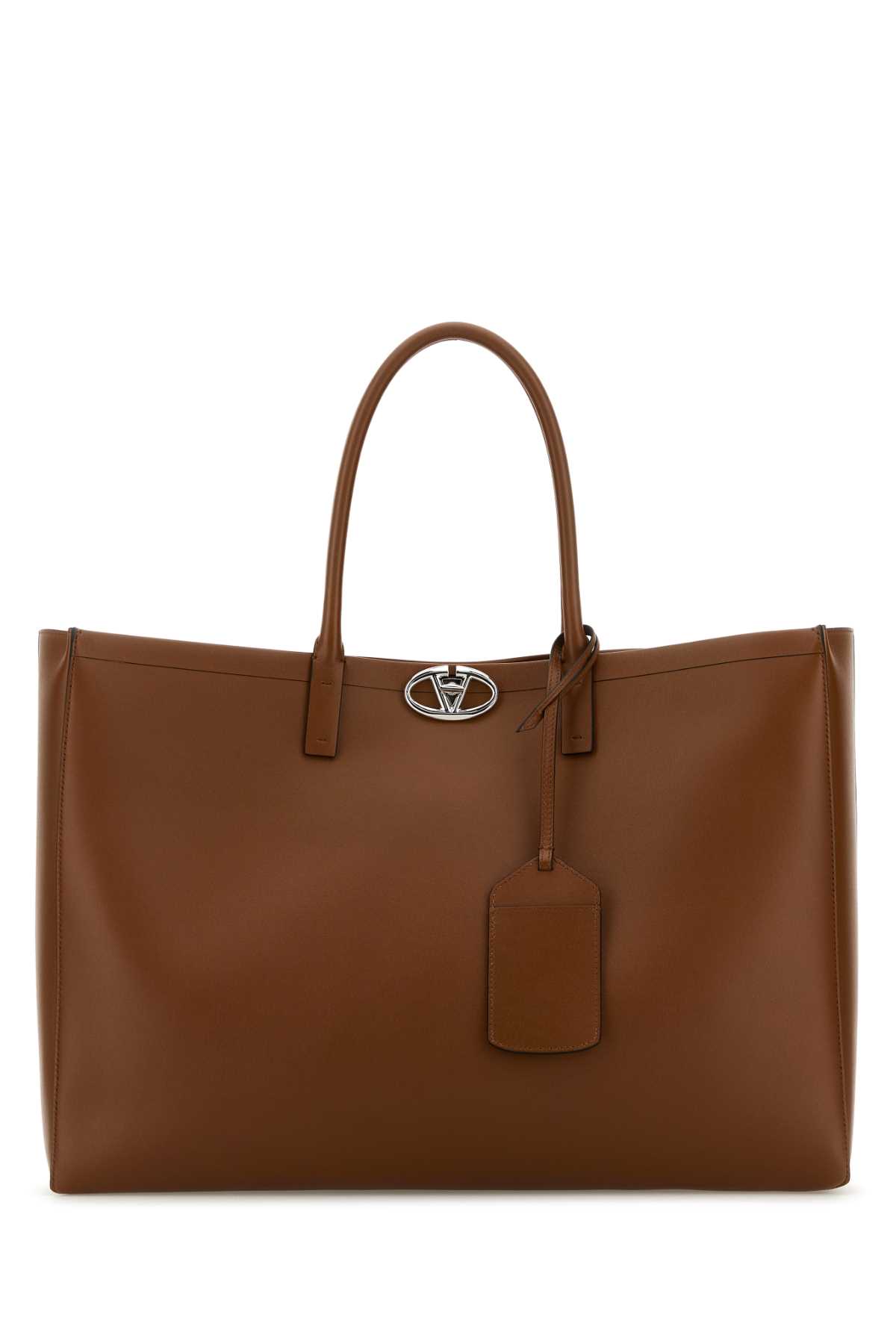 Valentino Garavani Brown Leather Vlogo Shopping Bag In Tobacco