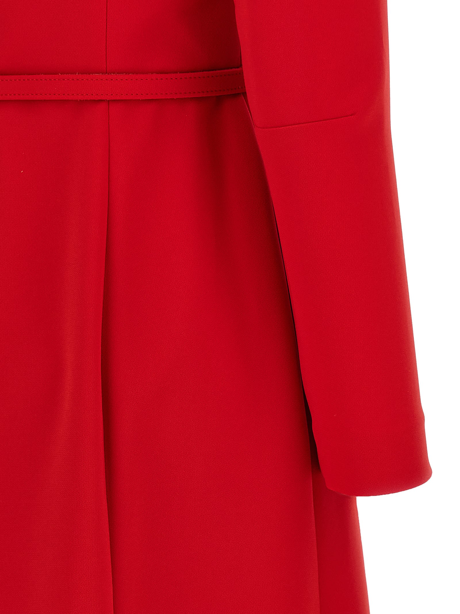 Carolina Herrera Gathered Neck Belted Long-sleeve Midi Dress In Red
