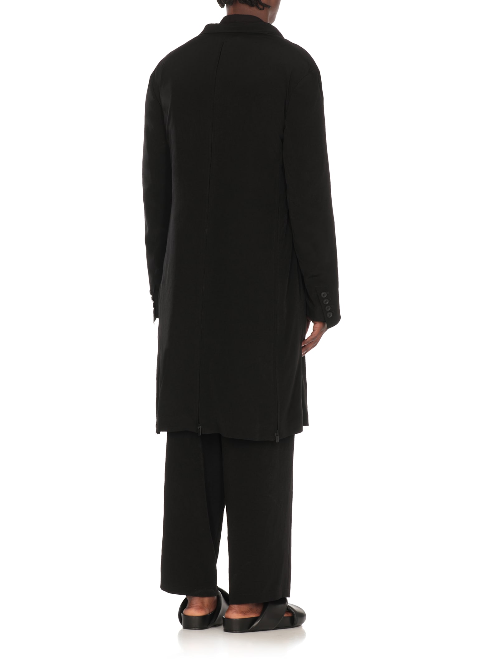 Yohji Yamamoto Lapel-collar Three-pocket Coat In Black