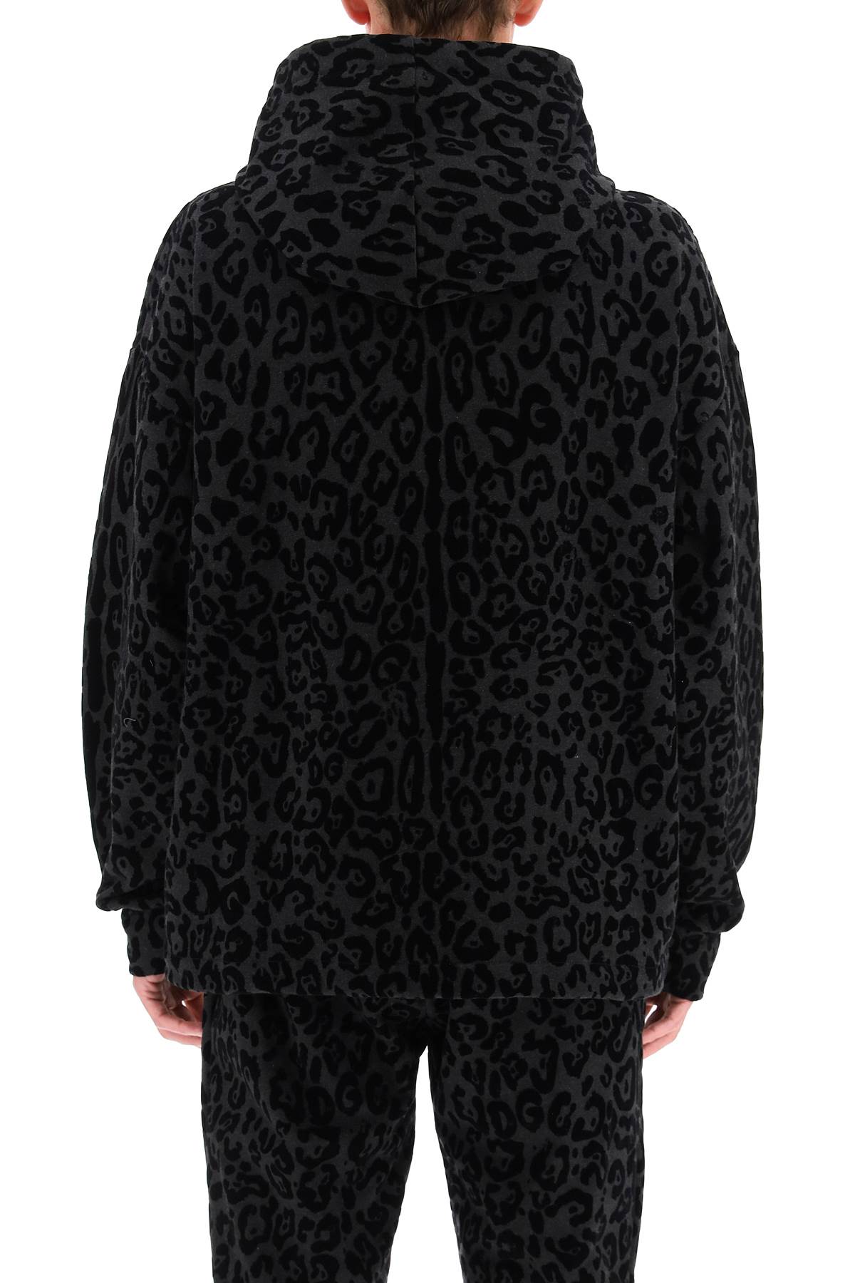 Shop Dolce & Gabbana Flocked Leopard Hoodie In Variante Abbinata (black)