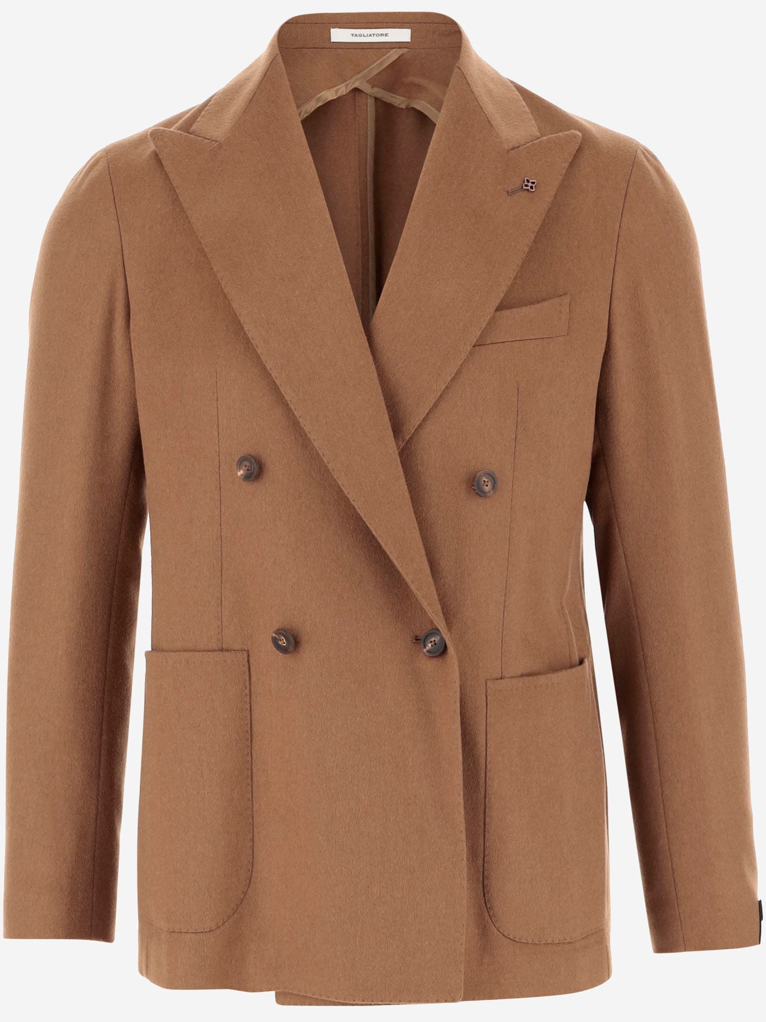 Shop Tagliatore Camel Wool Double-breasted Jacket In Brown