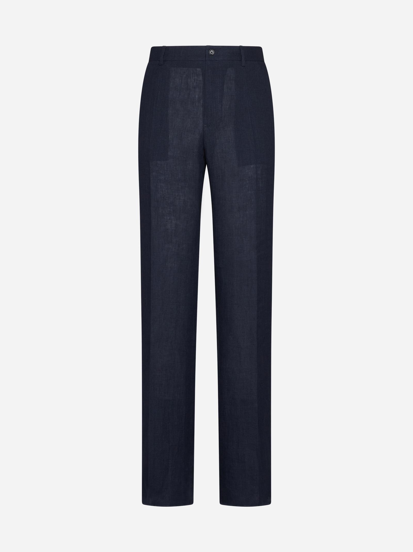 Shop Dolce & Gabbana Linen Trousers In Blue