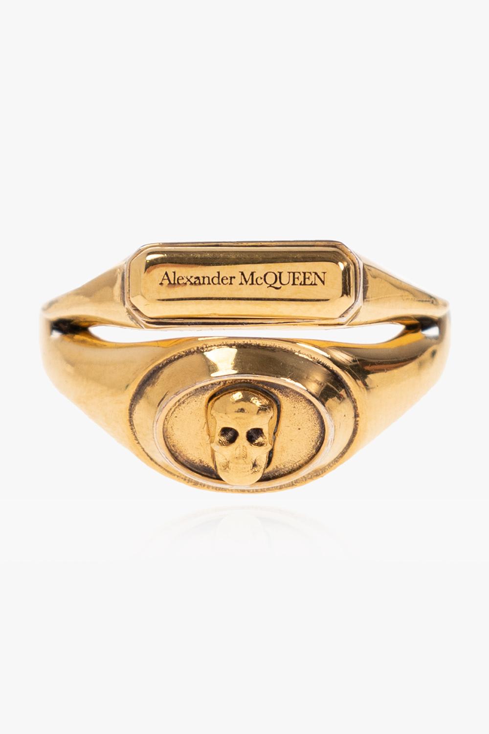 Shop Alexander Mcqueen Ring With Logo In Gold