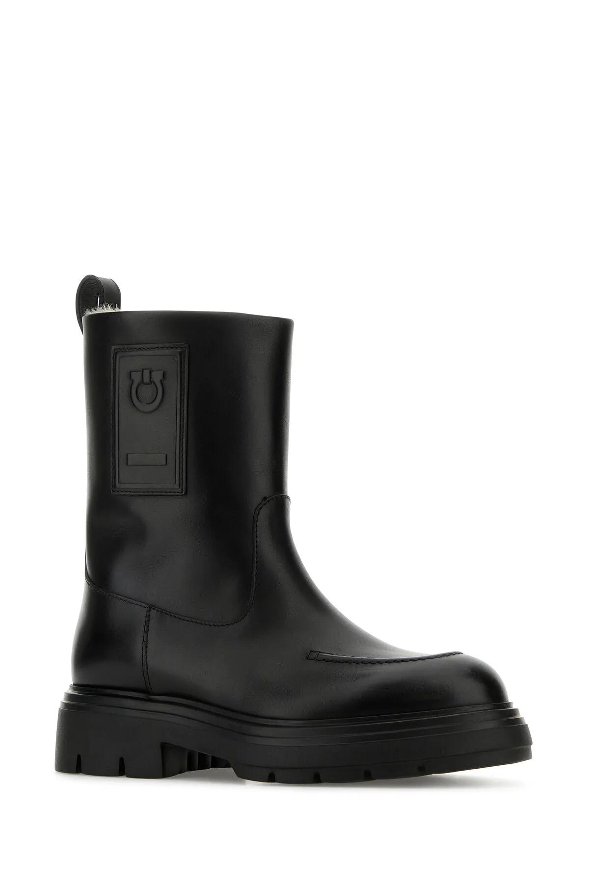 Shop Ferragamo Black Leather Tirba Ankle Boots