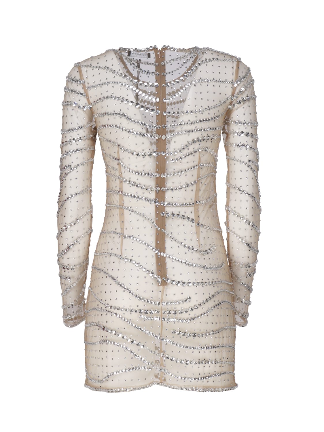 Shop Retroféte Short Dress With Raes Decoration In Nude,silver