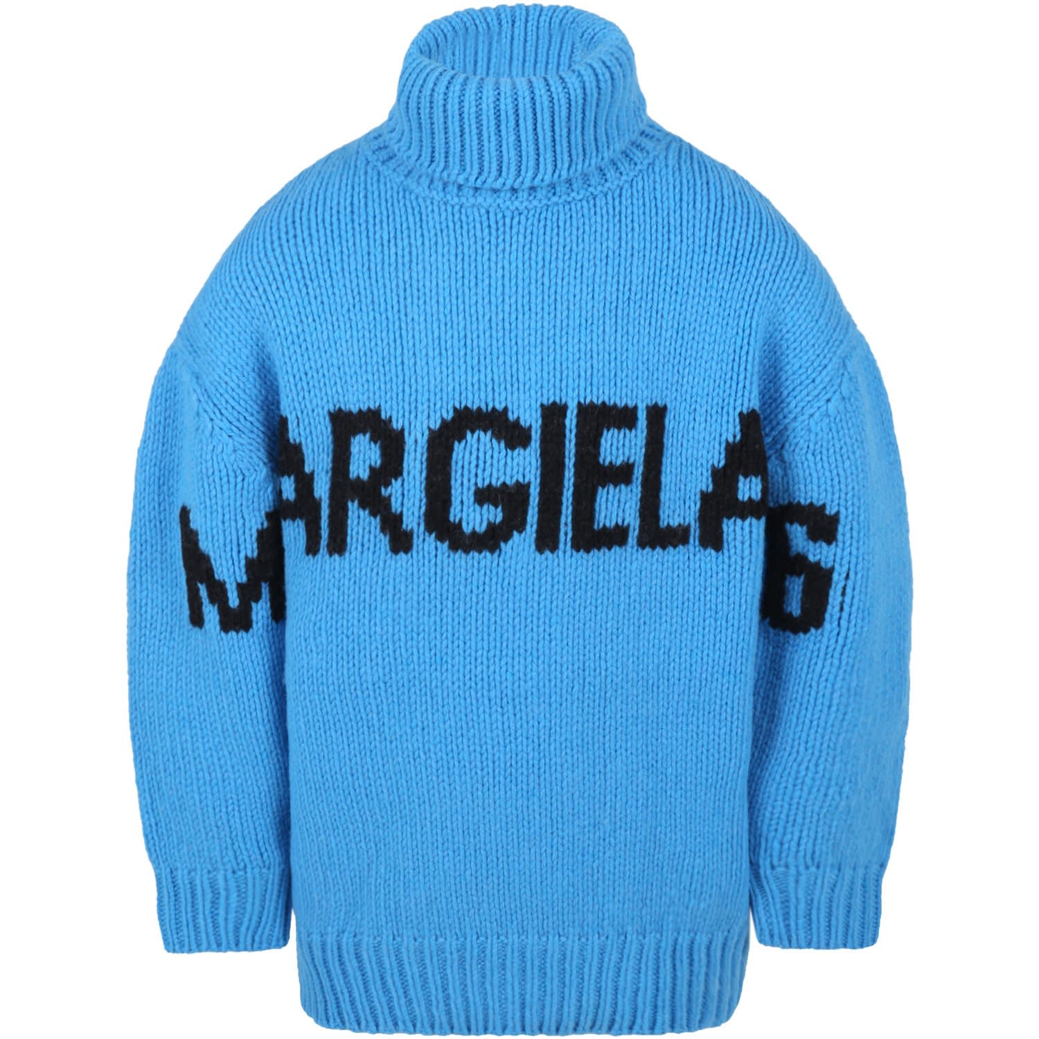 MM6 Maison Margiela Blue Turtleneck For Kids With Logo