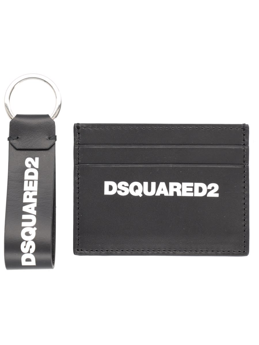 Dsquared2 Card Holder And Keychain Gift Set In Black