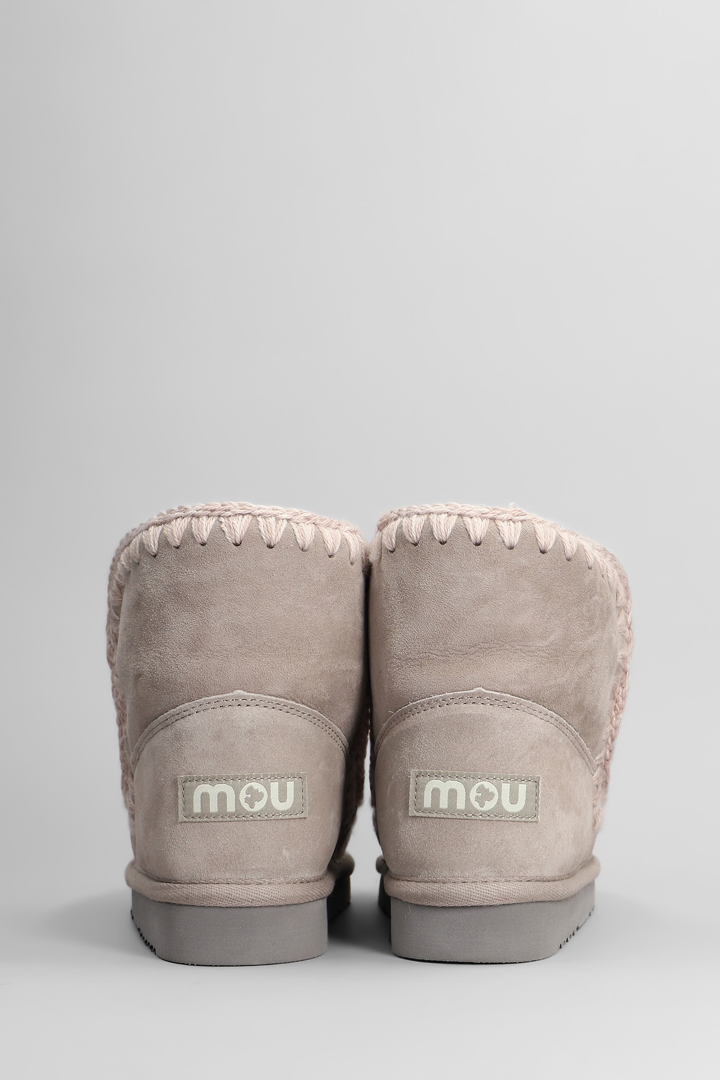 Shop Mou Eskimo 18 Low Heels Ankle Boots In Beige Suede