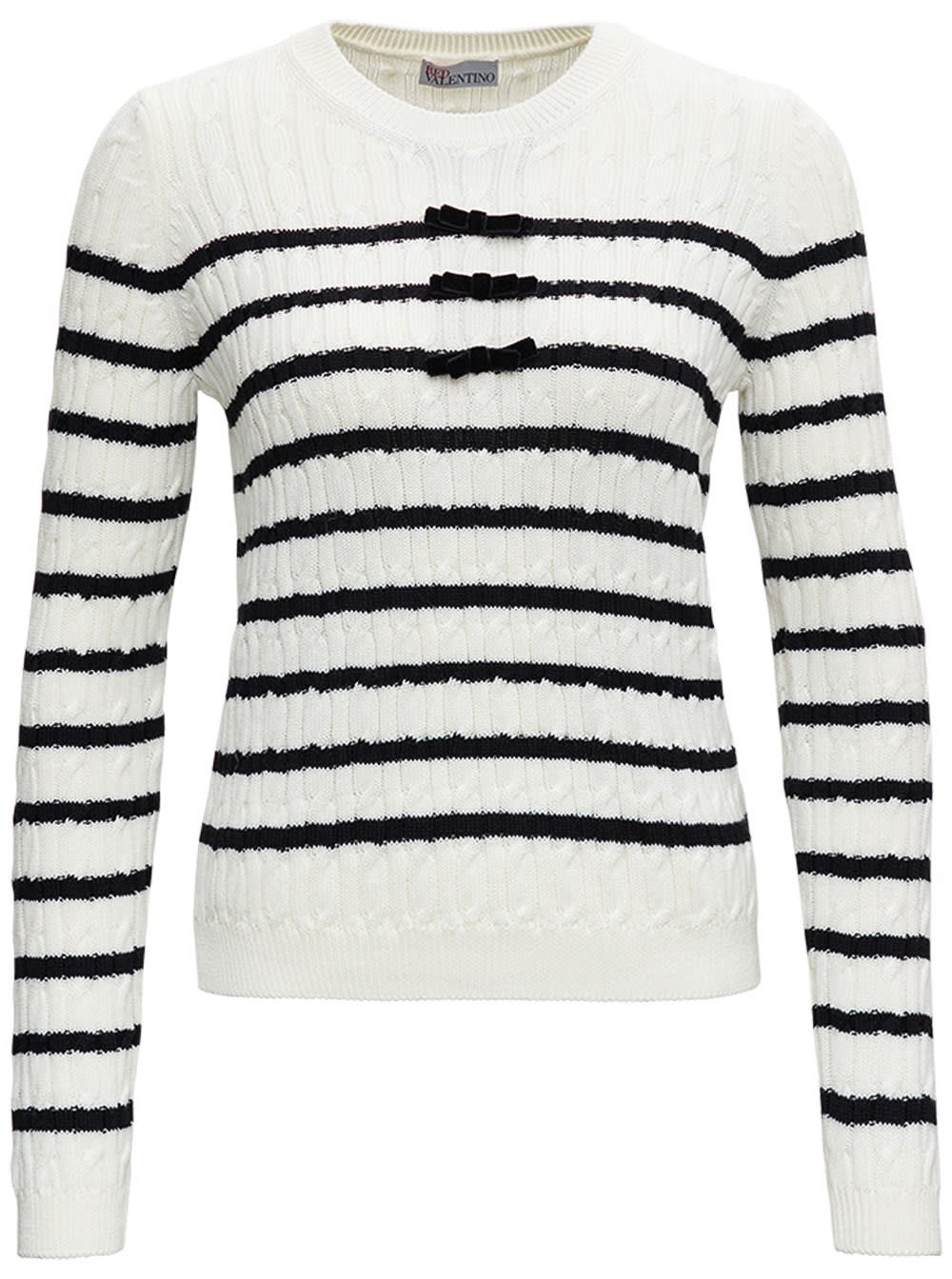 RED Valentino Striped Wool Sweater With Bows Detail