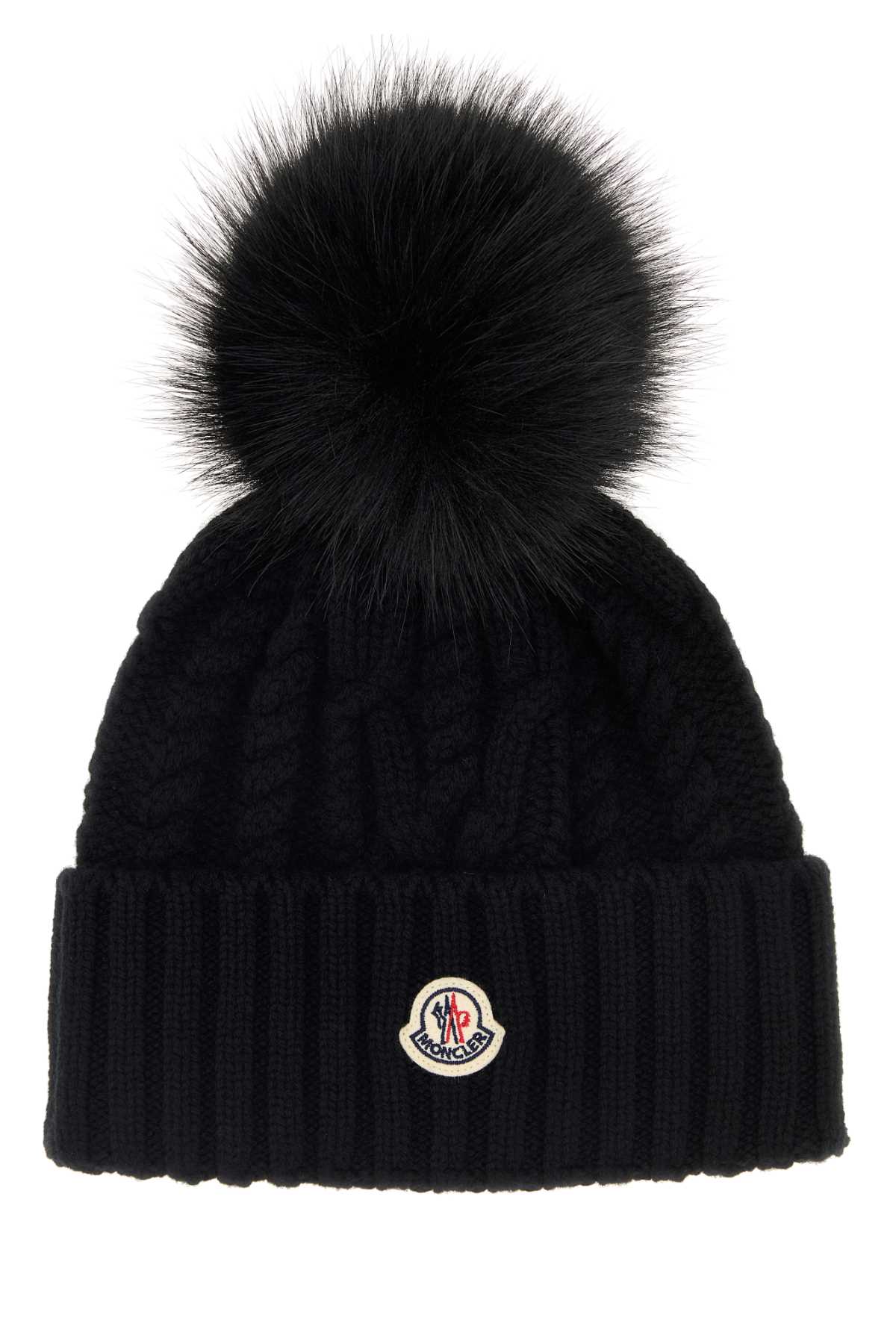 Moncler Cable-knit Cashmere And Wool-blend Beanie In Black