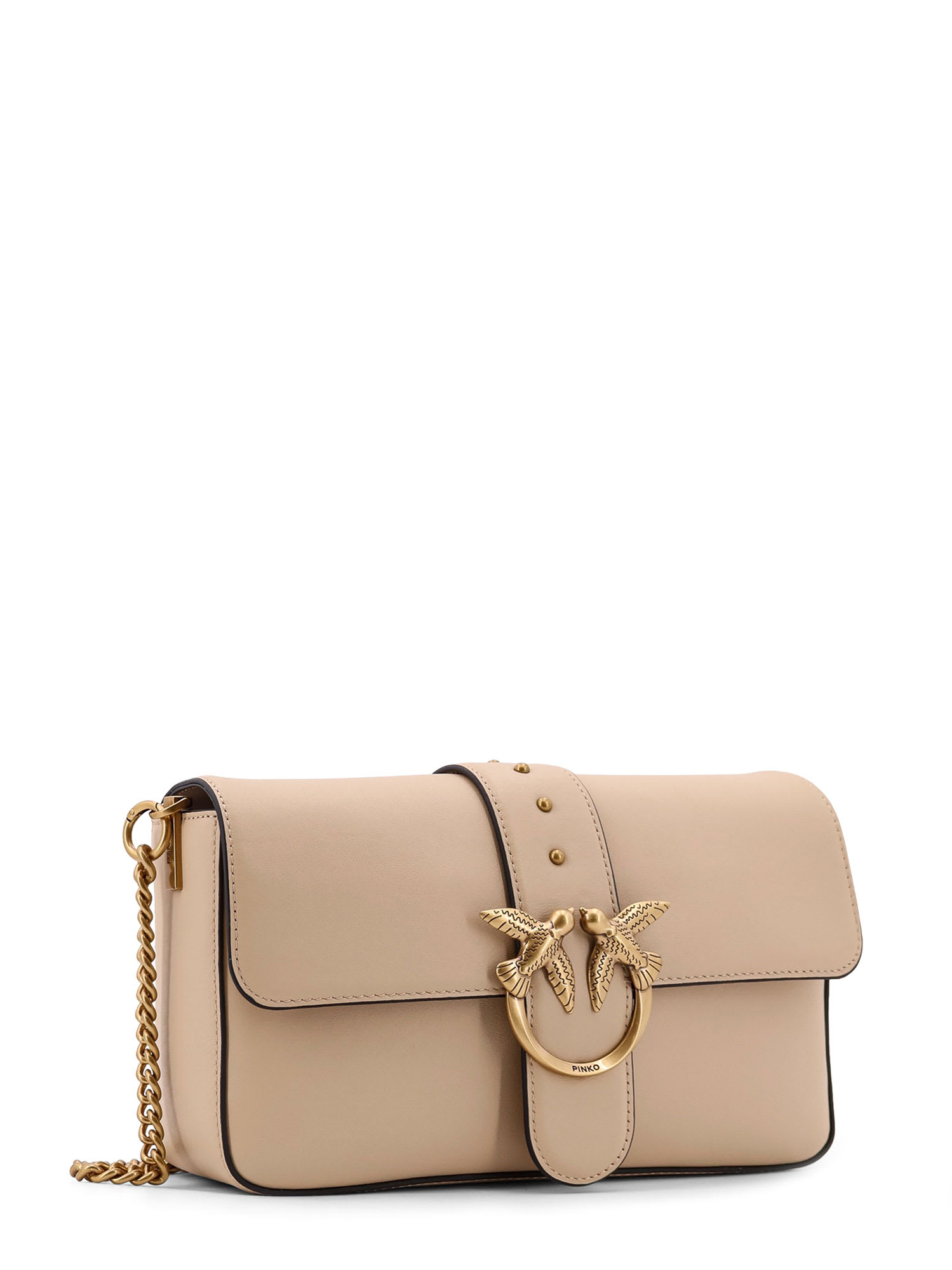 Shop Pinko Love One Classic Shoulder Bag In Beige