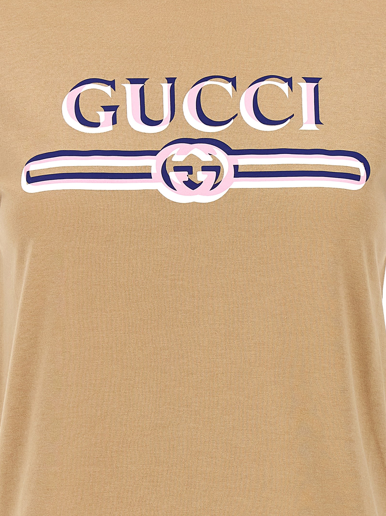 Gucci Incrocio Gg E Web T-shirt In Sand