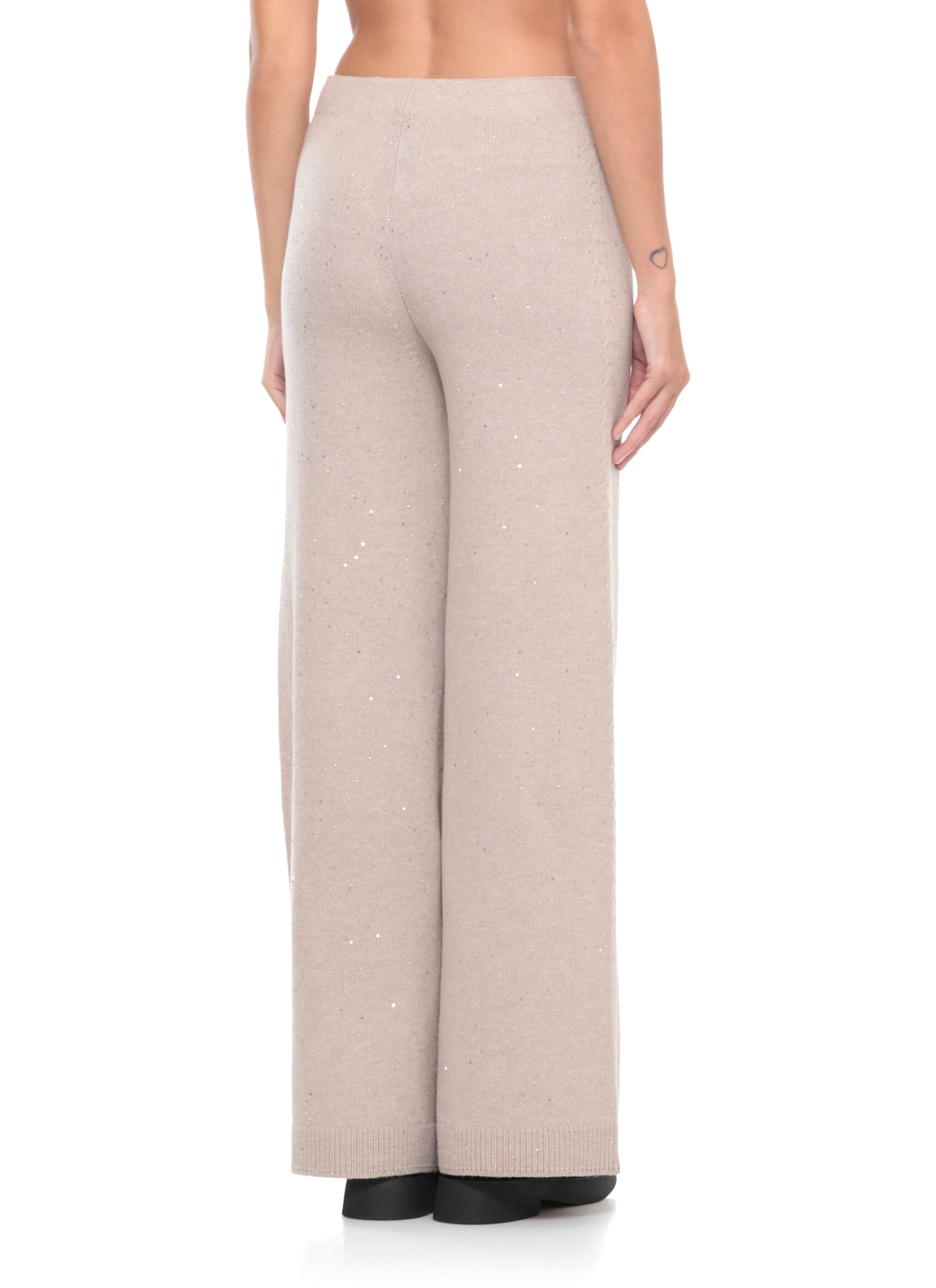 D Exterior Palazzo Pants With Sequins In Neutral