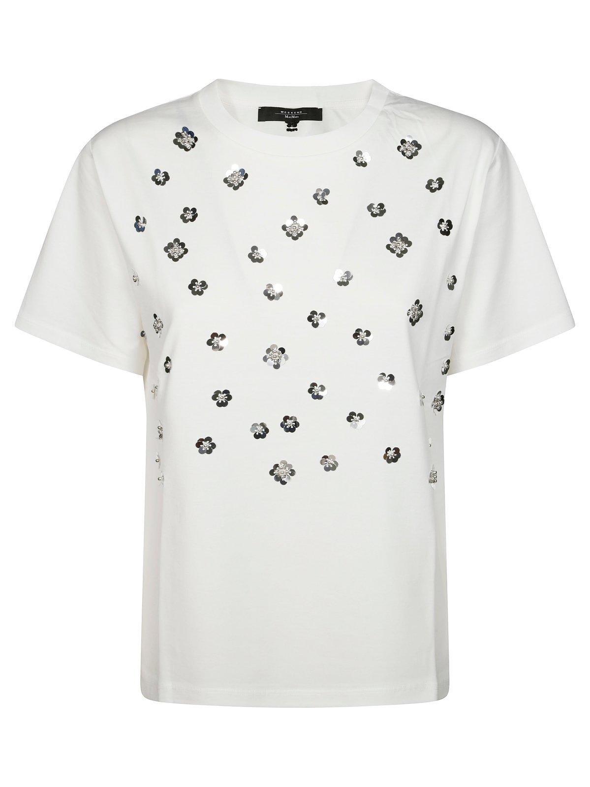 Weekend Max Mara Sequin Embellished Crewneck T-shirt In Off White