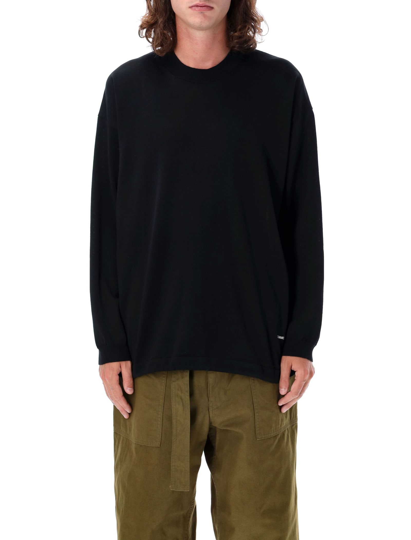 Shop Comme Des Garçons Homme Deux Knit Crewneck Drawstring In Black