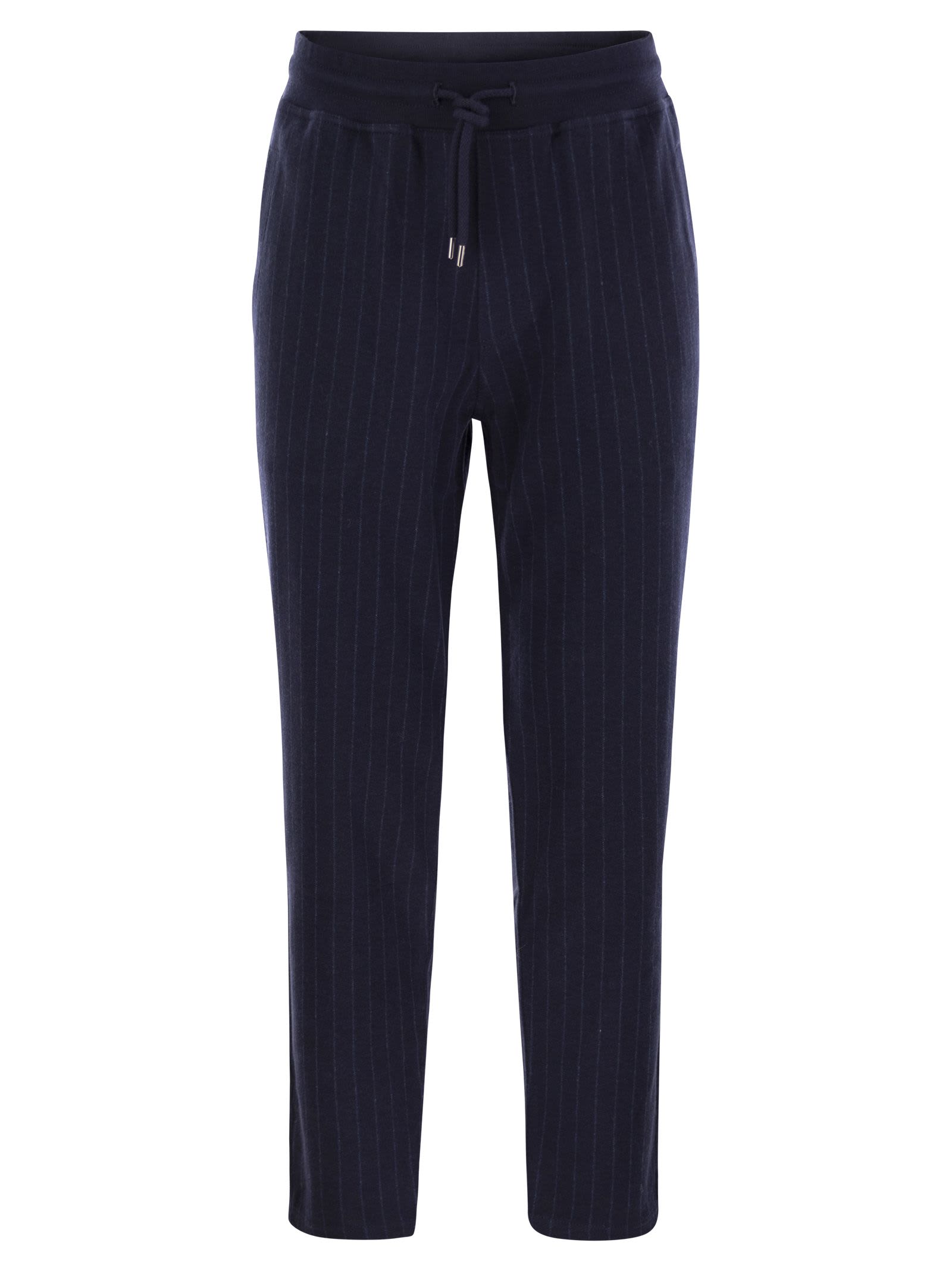 Double Pinstripe Fleece Trousers In Cotton, Cashmere And Silk