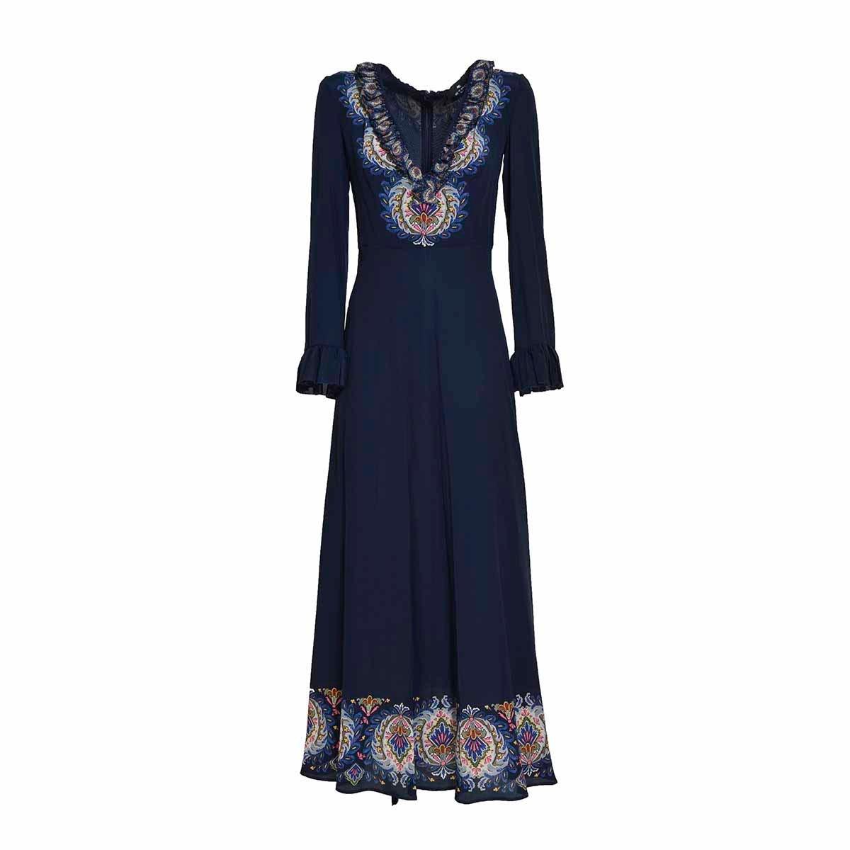 Shop Etro Paisley-printed Plunging V-neck Maxi Dress In Blu