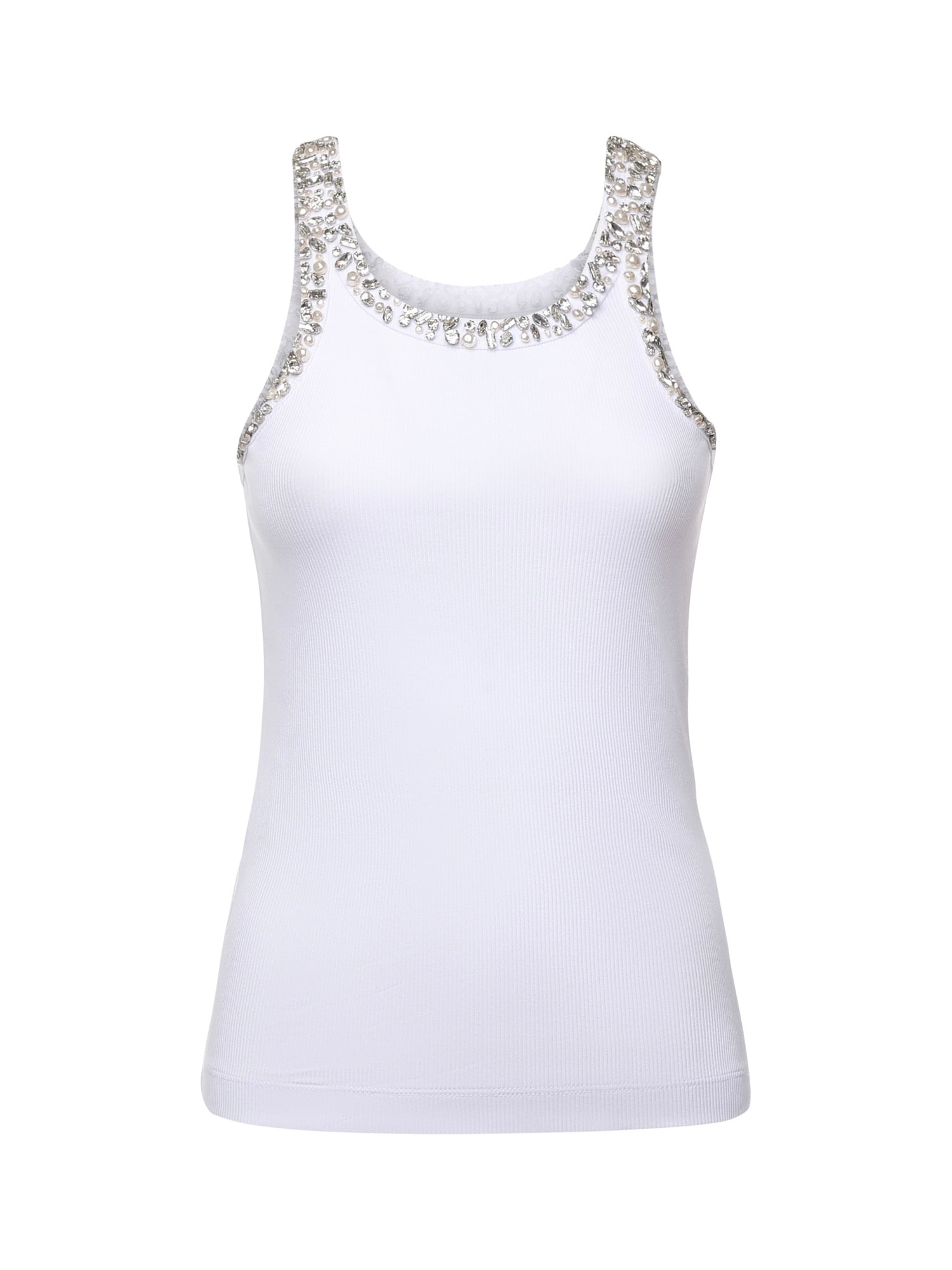 Pinko Ribbed Top With Bejewelled Embellishment In White