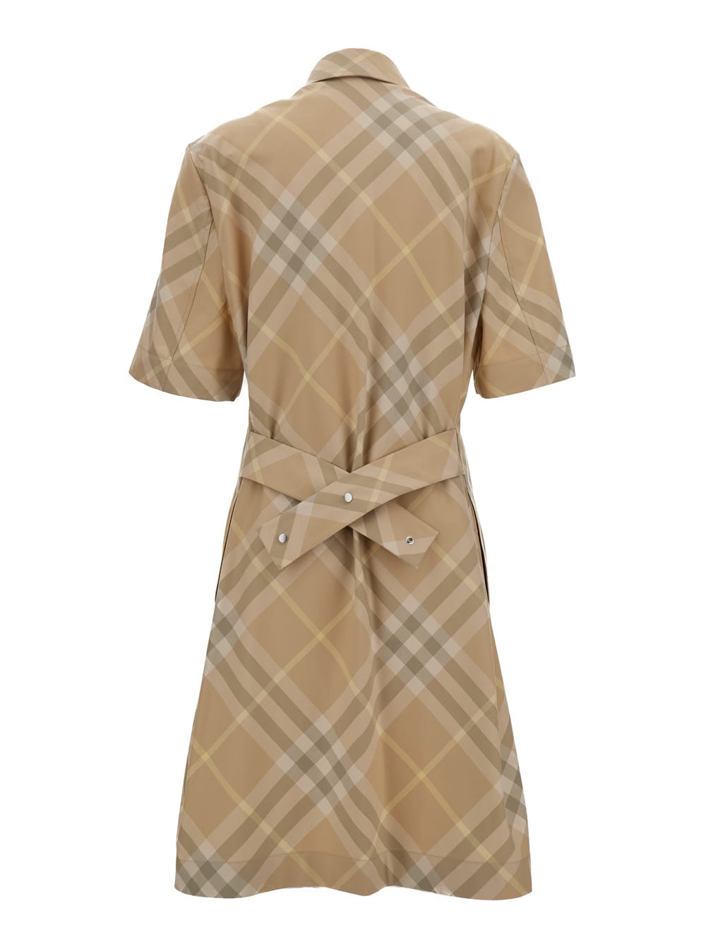 Shop Burberry Beige Chemisier Dress With All-over Vintage Check Print In Cotton Woman