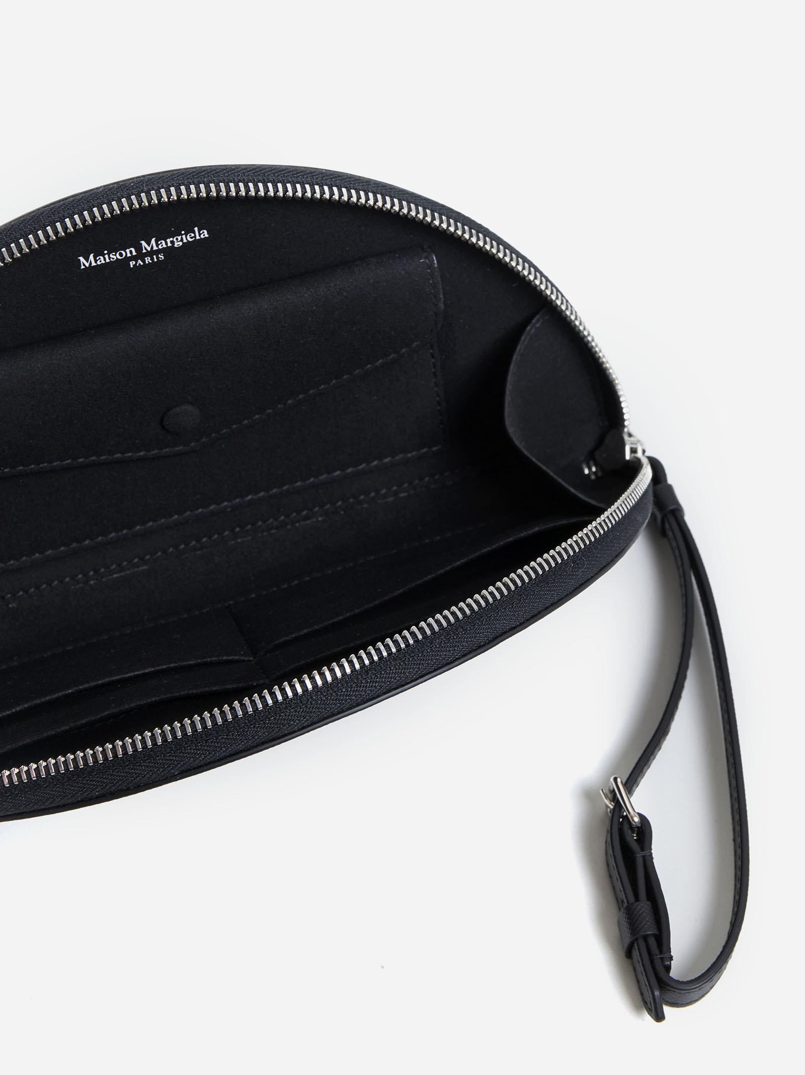 Shop Maison Margiela Micro Jalfmoon Leather Pouch Bag In Nero