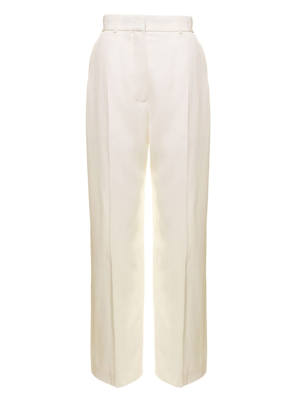 White Wide Leg Tailored Trousers In Silk Blend Woman