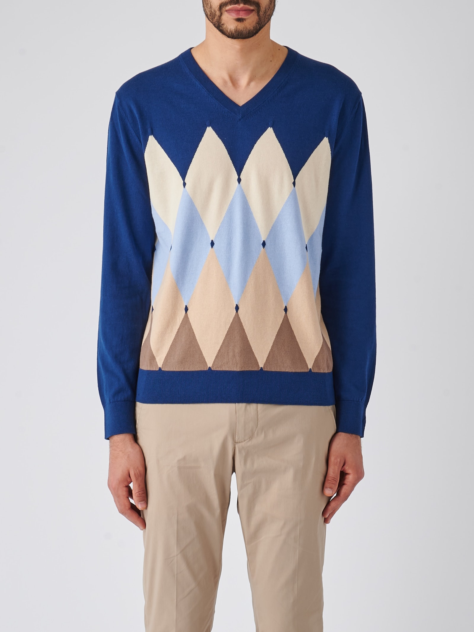 Ballantyne V Neck Pullover Sweater In Blu Royal