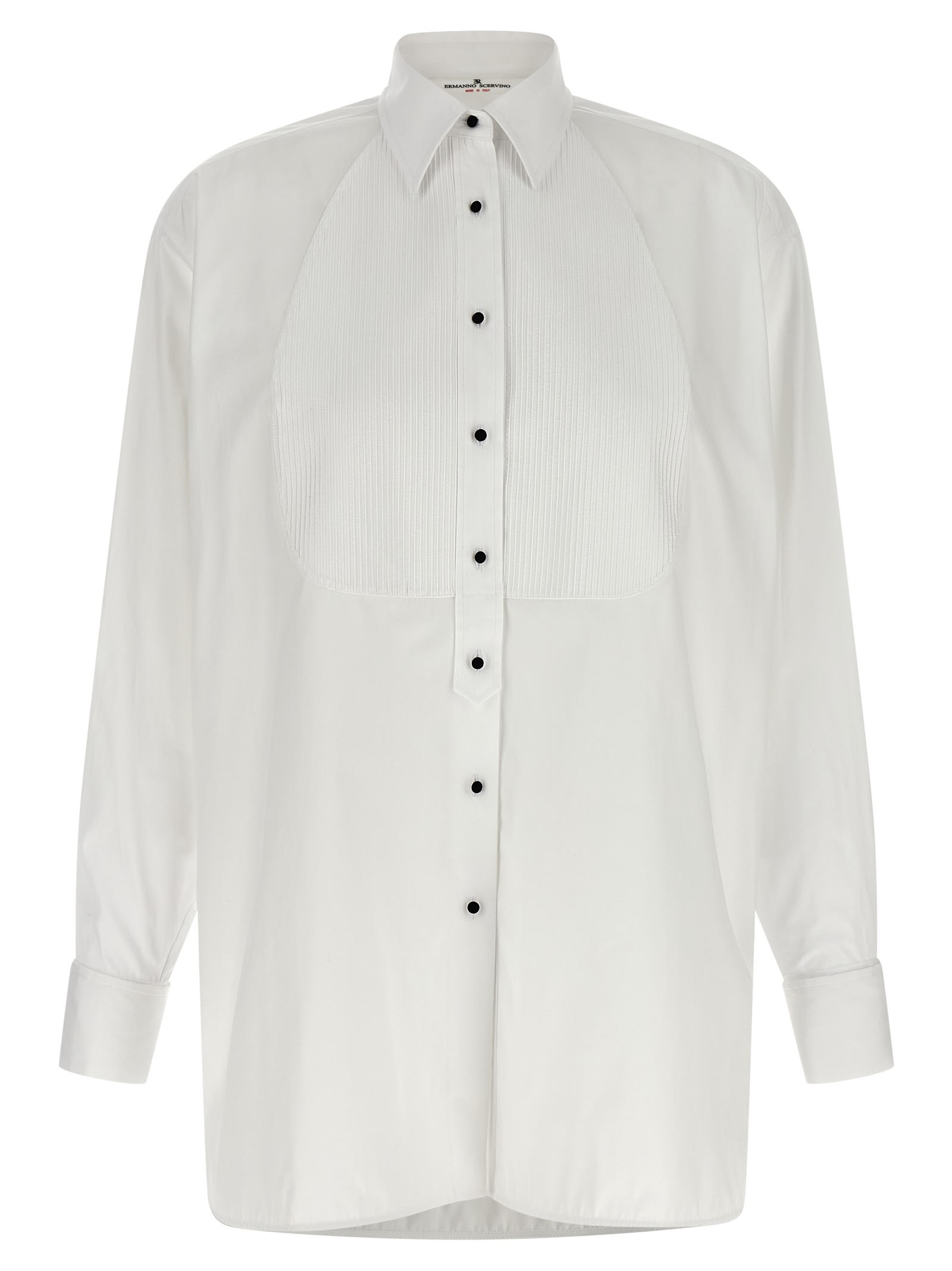 Ermanno Scervino Contrast Plastron White Tuxedo Shirt With Covered Button Closure In White