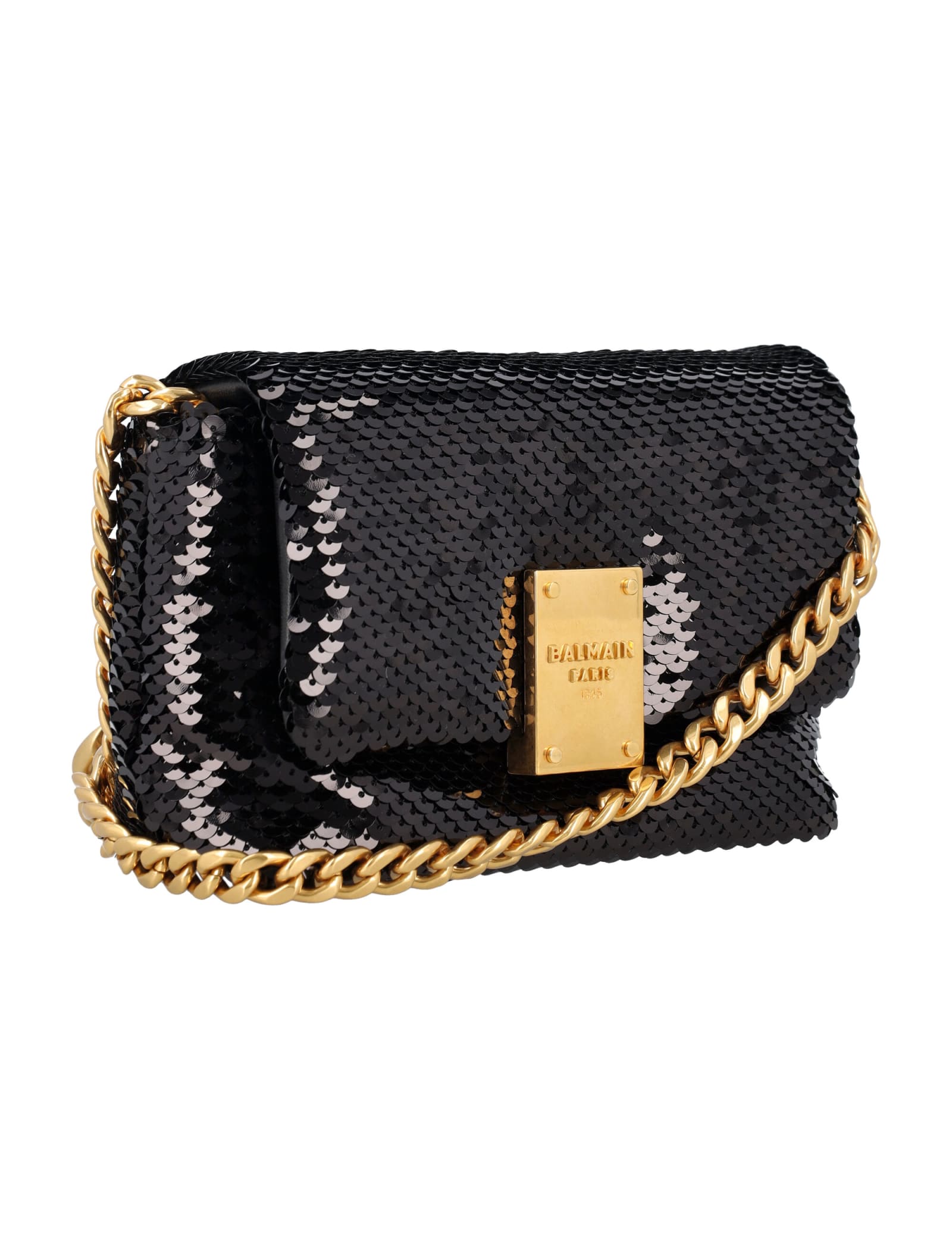 Balmain Sequin Mini Bag Chain Strap In Black