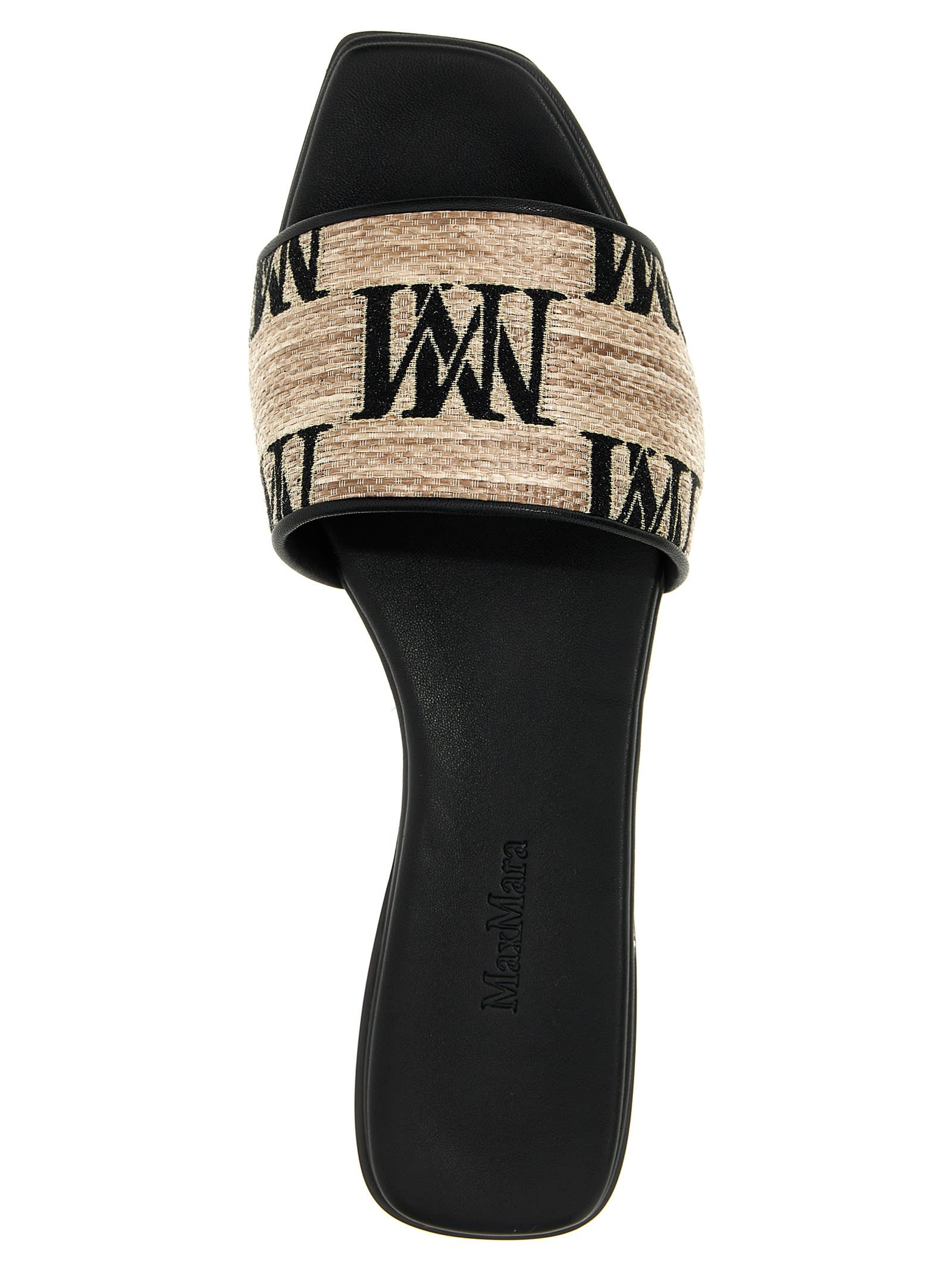 Shop Max Mara Logoslide Sandals In Neutrals/black