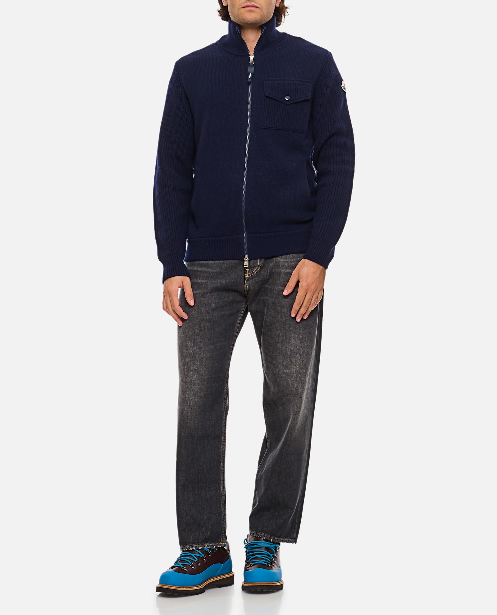 Shop Moncler Zip Up Jacket In Blue