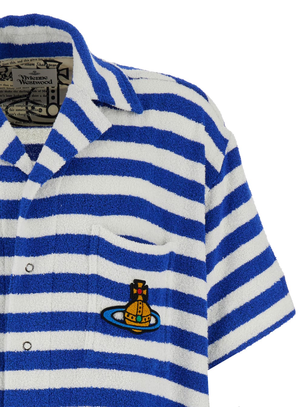 Shop Vivienne Westwood Blue And White Striped Bowling Shirt With Orb Embroidery In Cotton Blend Man