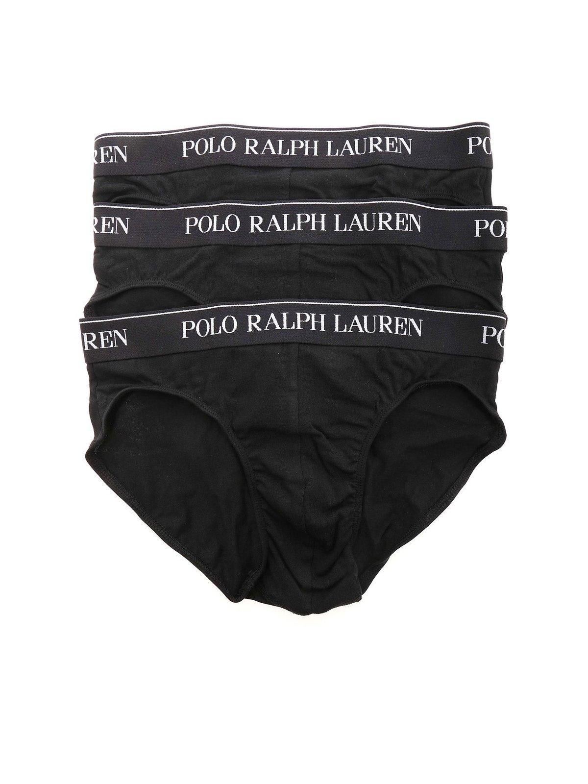 Shop Polo Ralph Lauren Logo Band Three-pack Briefs  In Black