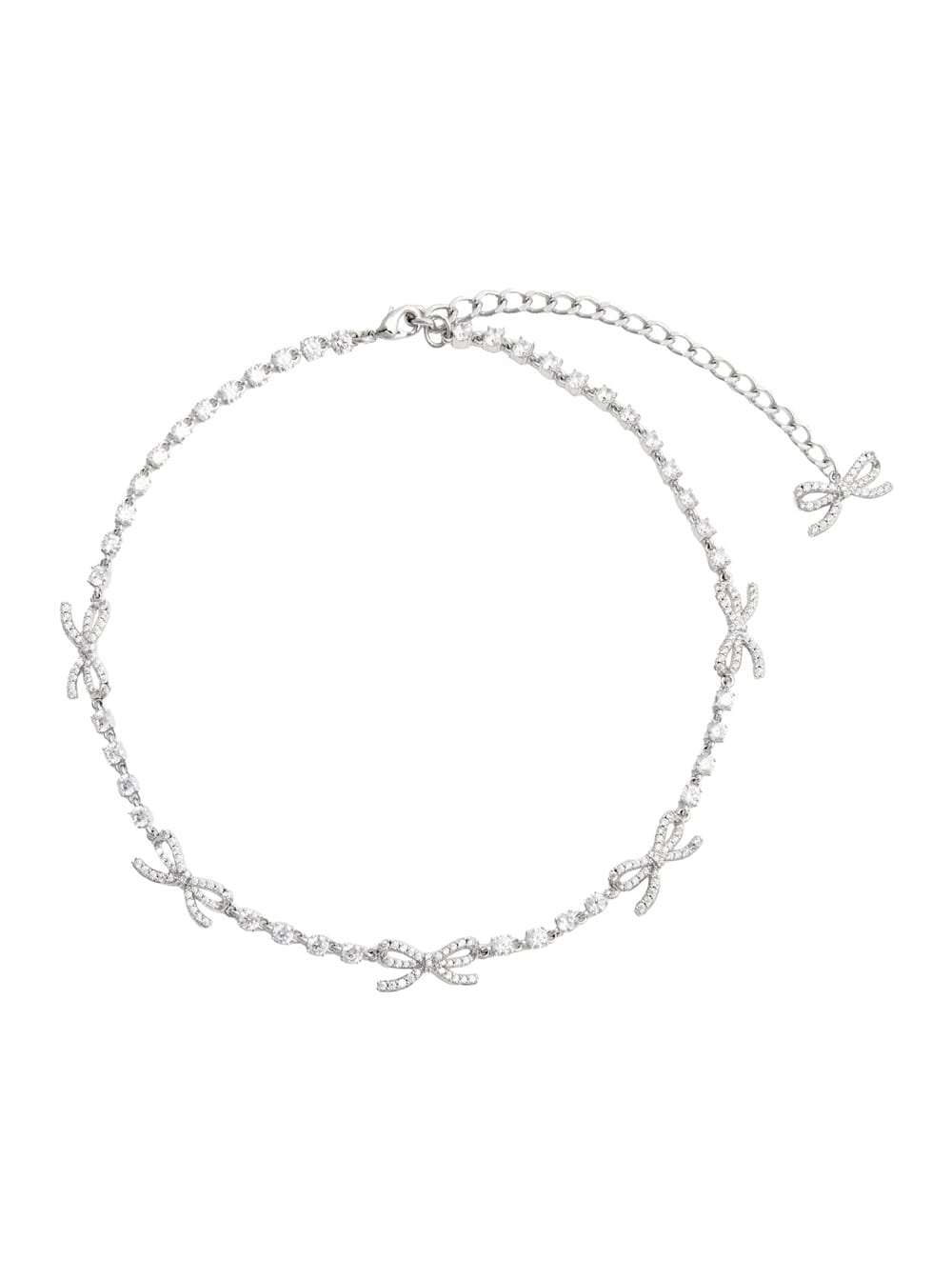 Self-portrait Silver Colored Necklace With Bows And Crystal Embellishments In Copper Woman