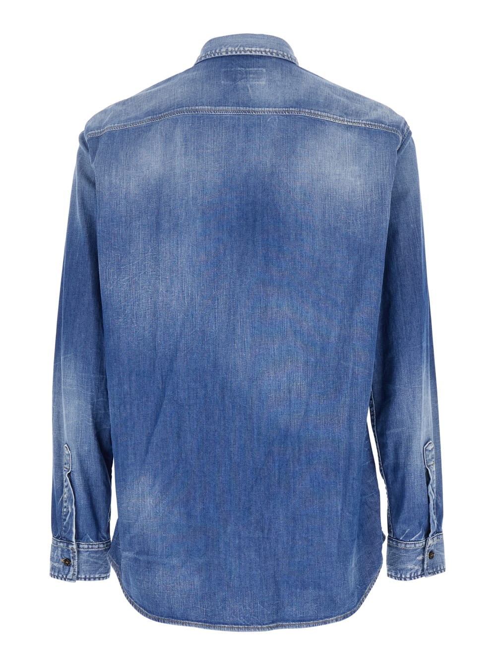 Dsquared2 Light Blue Jacket With Classic Collar And Logo Patch On The Front In Denim Man In Navy Blue
