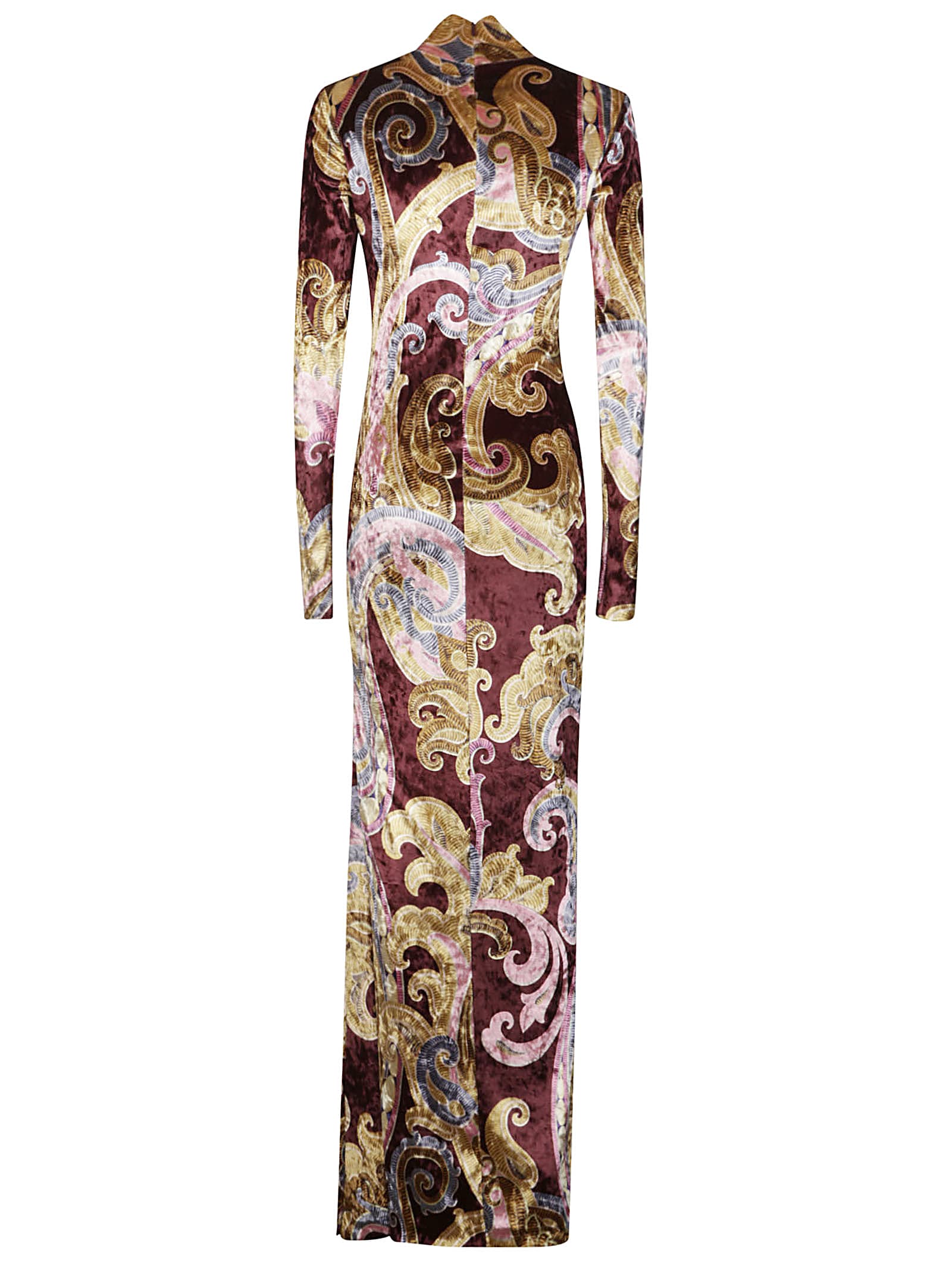 Shop Etro Long Dress In Bordeuax Fantasia