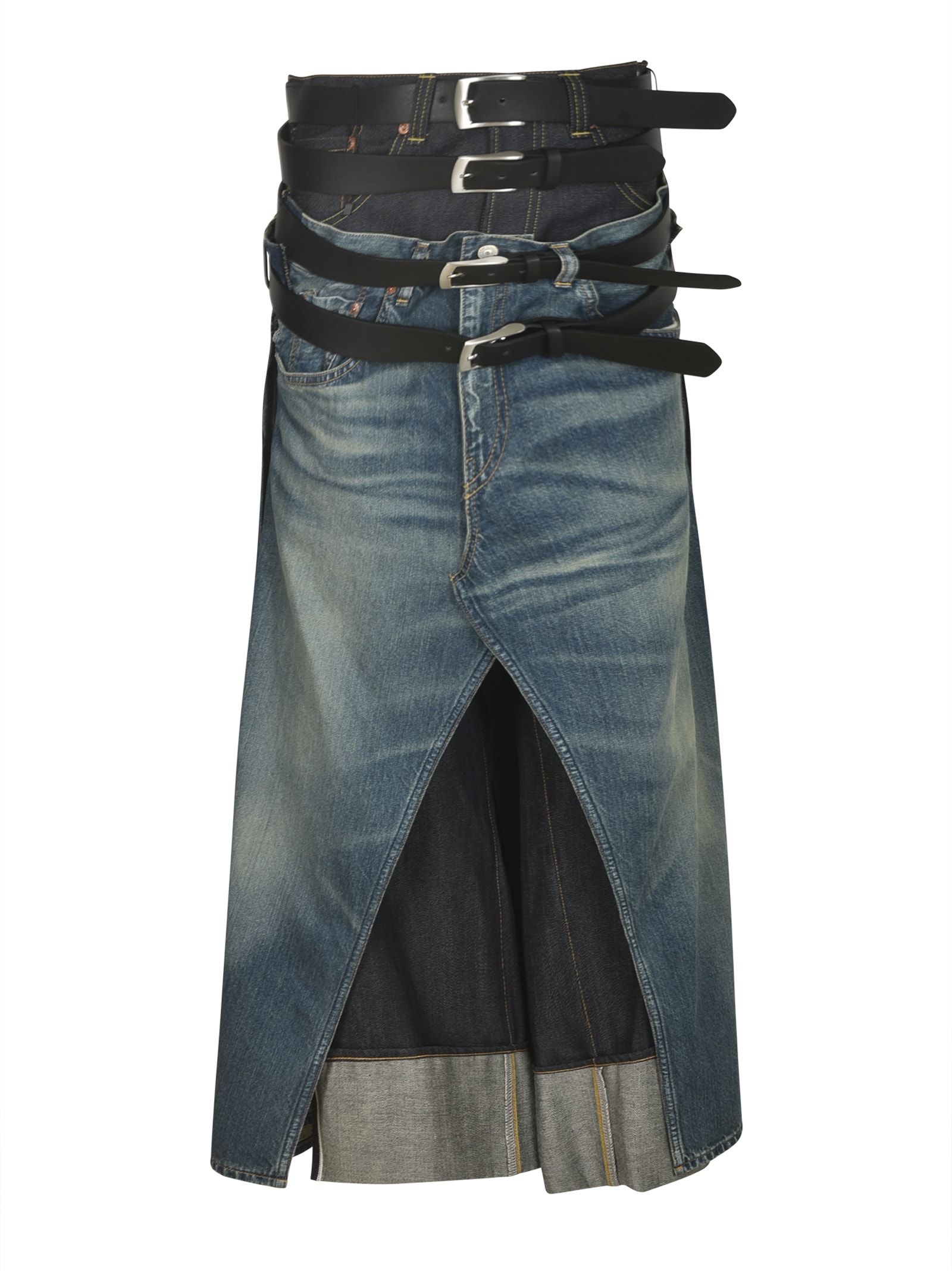 Denim Belted Double-layered Jeans