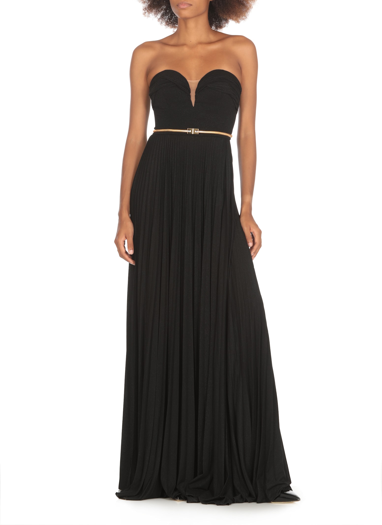 Shop Elisabetta Franchi Lurex Red Carpet Dress In Black